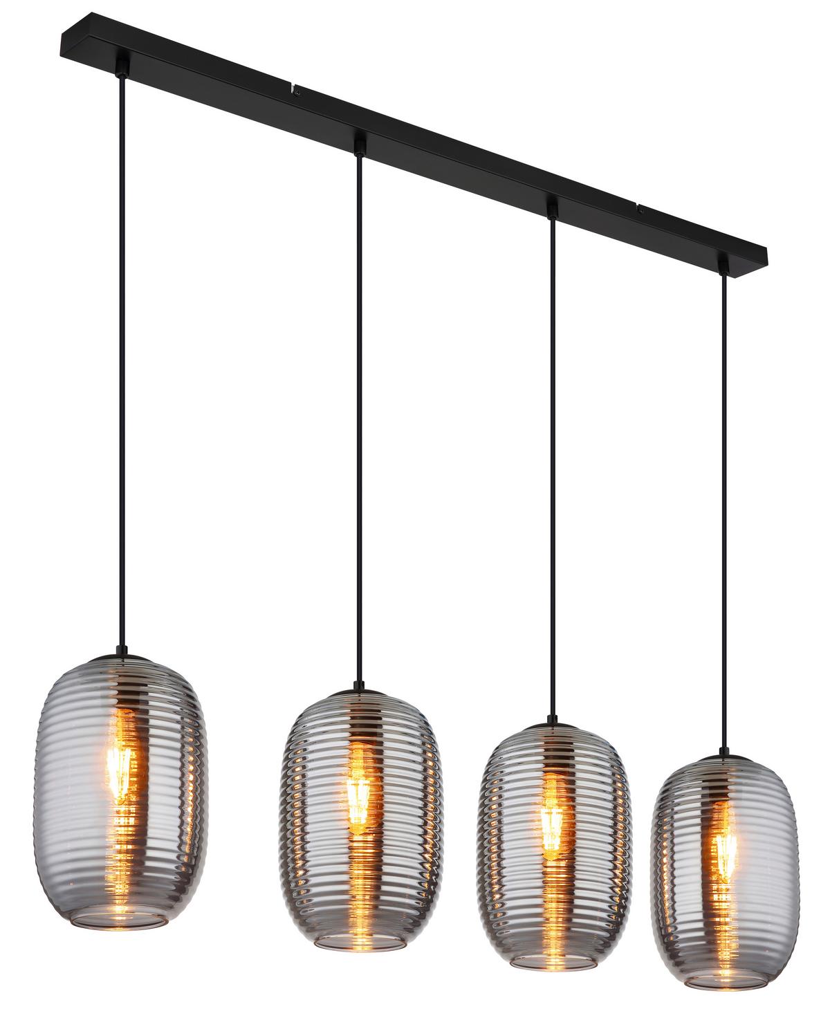 HÄNGELEUCHTE 15794-4H JEFREY - Schwarz/Grau, Basics, Glas/Kunststoff (109/20/120cm) - Globo