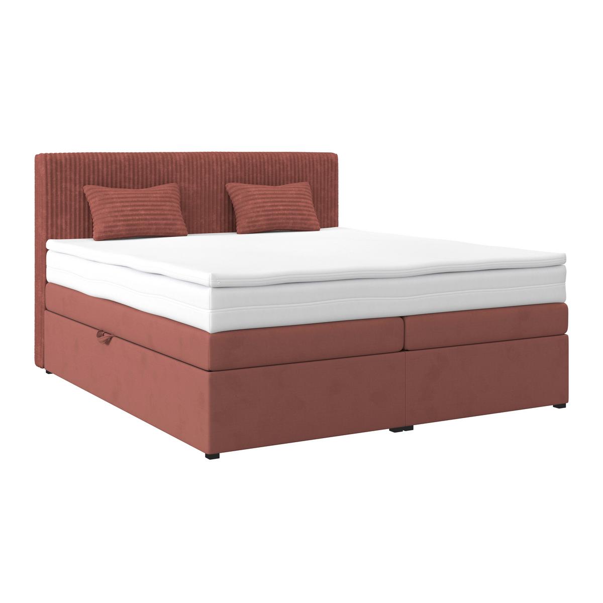 Boxspringbett Mit Topper Mit Bettkasten 180x200 Cm Rossa - Altrosa/Schwarz, MODERN, Holzwerkstoff/Textil (180/200cm)