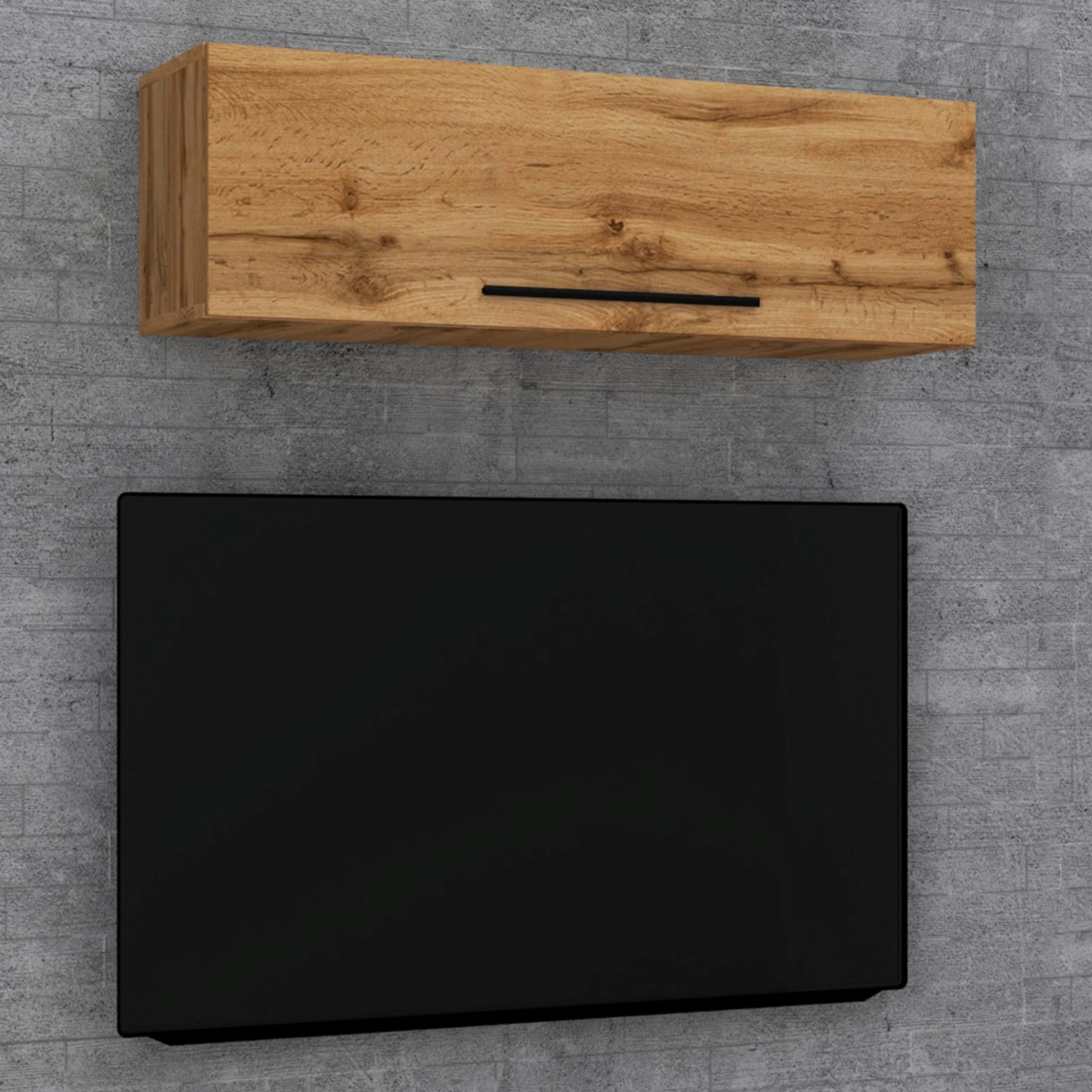 Závesná nízka komoda Arila š: 95 cm, dub medový - čierna/dub medový, Modern, kov/kompozitné drevo (95/30/30cm) - MID.YOU