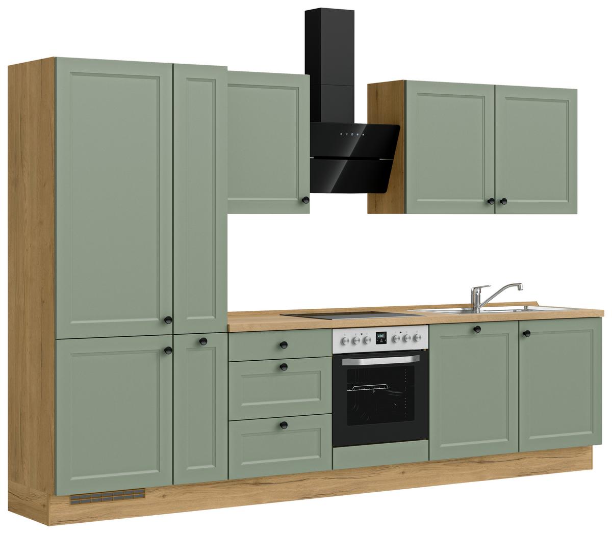 Kuchynská linka 330 cm, rákosová / dub sierra - čierna/zelená, Modern, kov/kompozitné drevo (330cm) - Nobilia