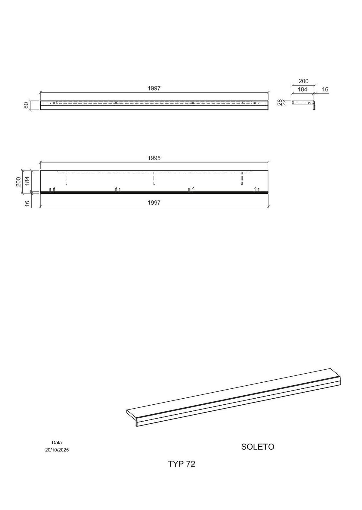 Wandboard Soleto Eichefarben B: 200 cm - Eichefarben, Design, Holzwerkstoff (200/8/20cm) - MID.YOU
