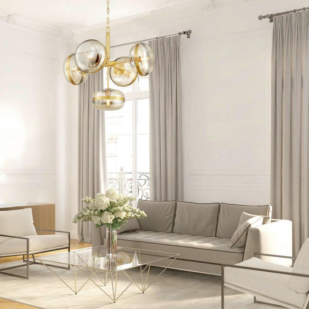 Függeszték Qn-Nottingham-5p-Ab - sárgarézszínű, Konventionell, üveg/fém (71/68,5cm) - Elstead Lighting