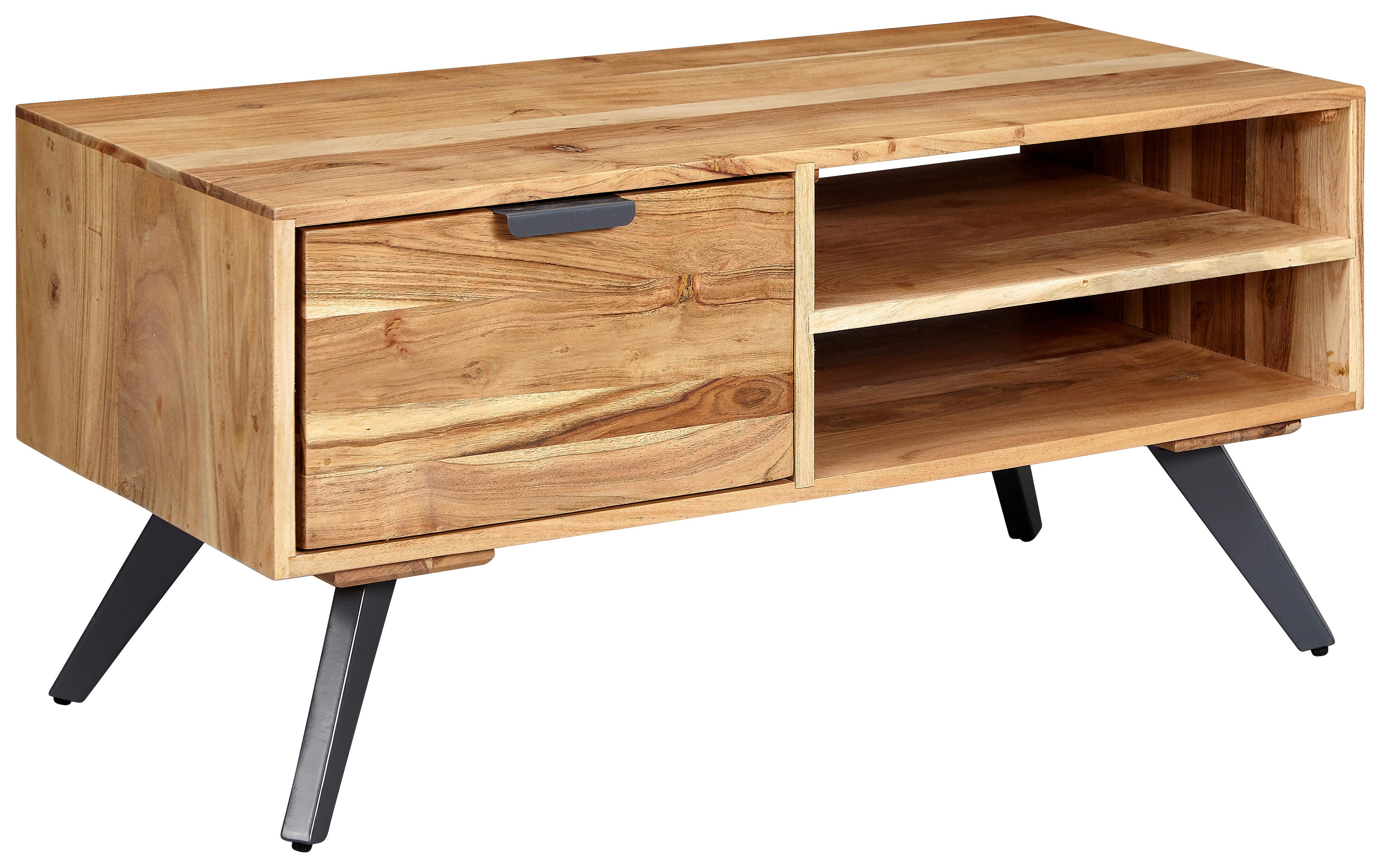 Couchtisch Holz Massiv Inkl. Offenes Fach + Schublade