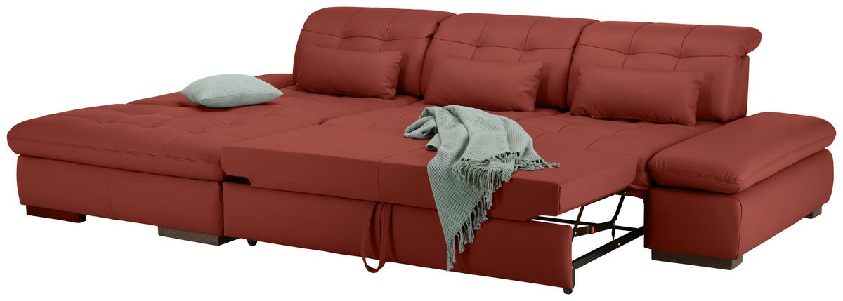 Rohová sedačka SANFINO, ľavá, vínovočervená pravá koža - vínovočervená/chrómová, Konventionell, kov/koža (199/79-96/305cm) - Premium Living