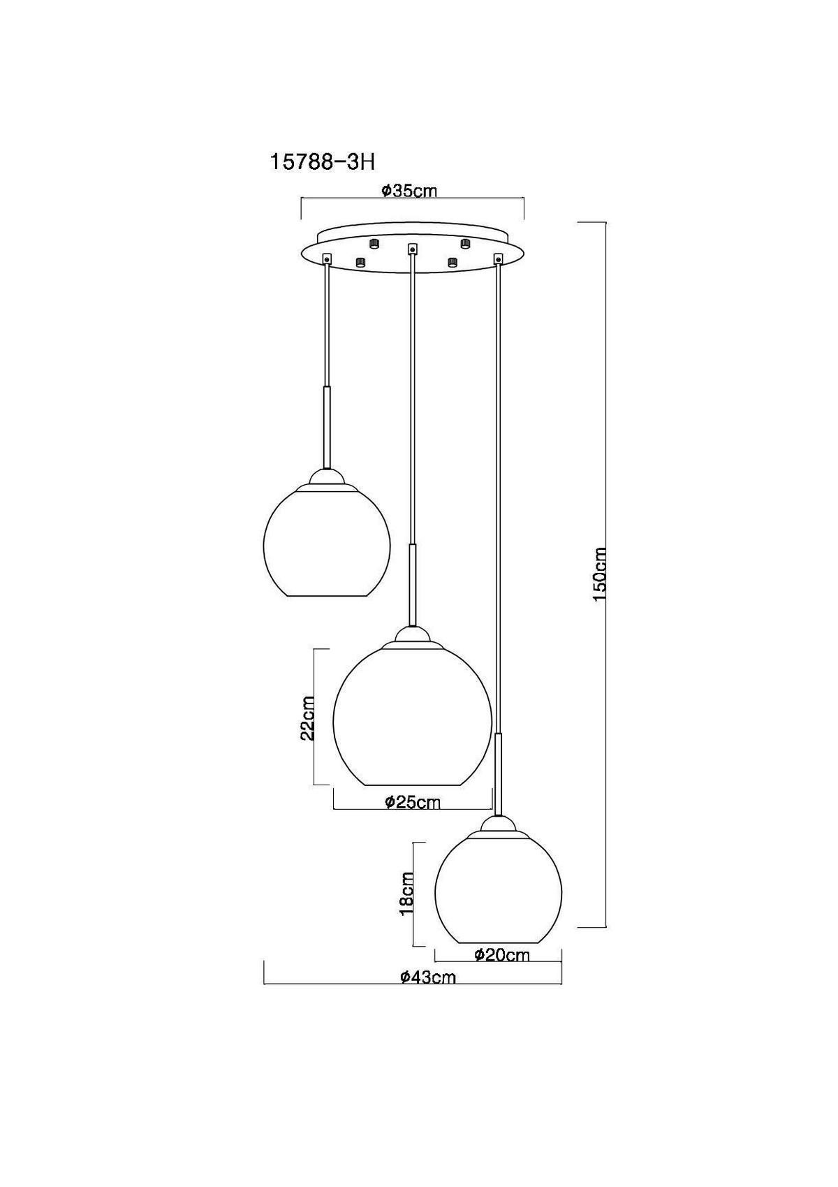 Hängeleuchte 15788-3h - Messingfarben, Design, Glas/Metall (43/150cm) - Globo