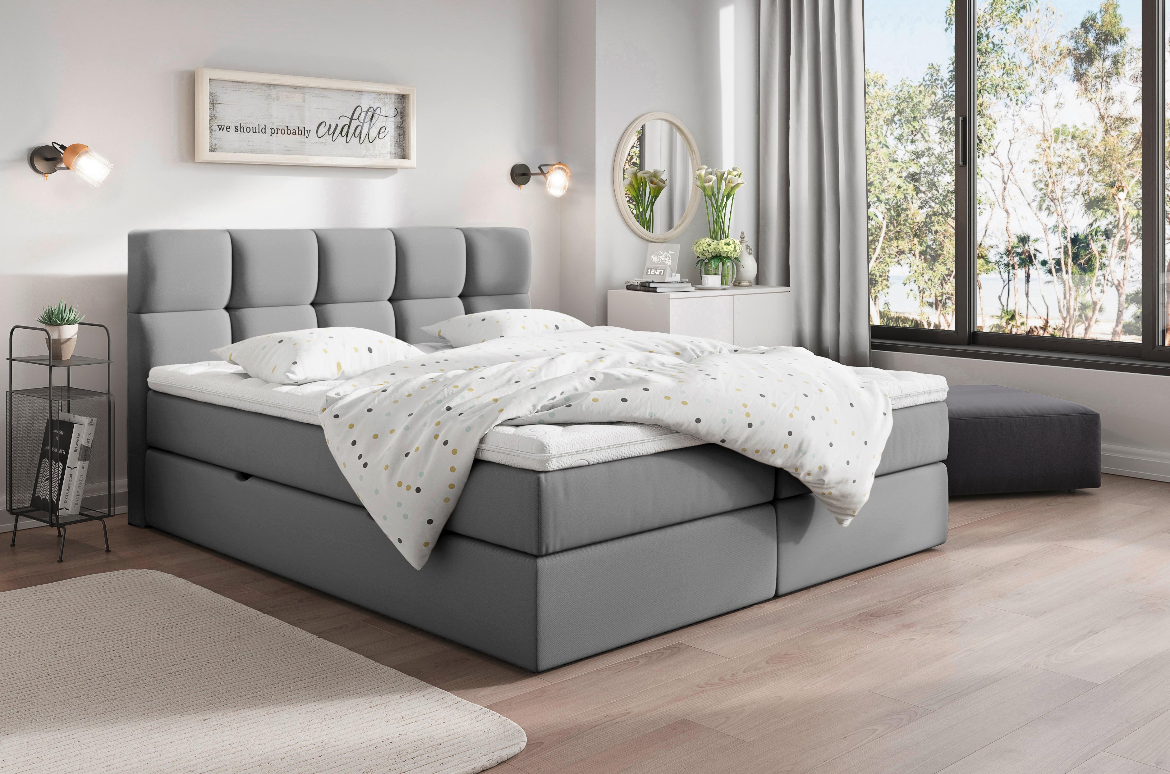 Boxspringbett 180x200 cm Lorie - Dunkelgrau/Grau, LIFESTYLE, Holz/Holzwerkstoff (180/200cm) - Livetastic