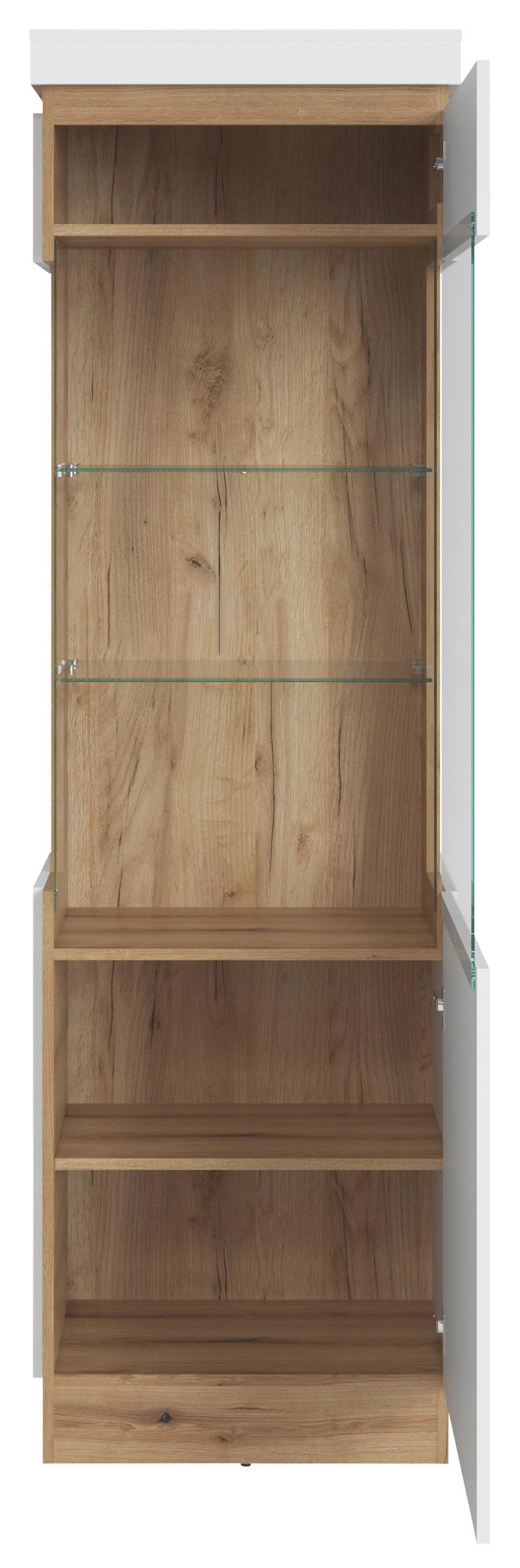 Vitrine Calabria Türanschlag Rechts - Eichefarben/Weiß, Trend, Glas/Holzwerkstoff (60,1/200,5/40cm)