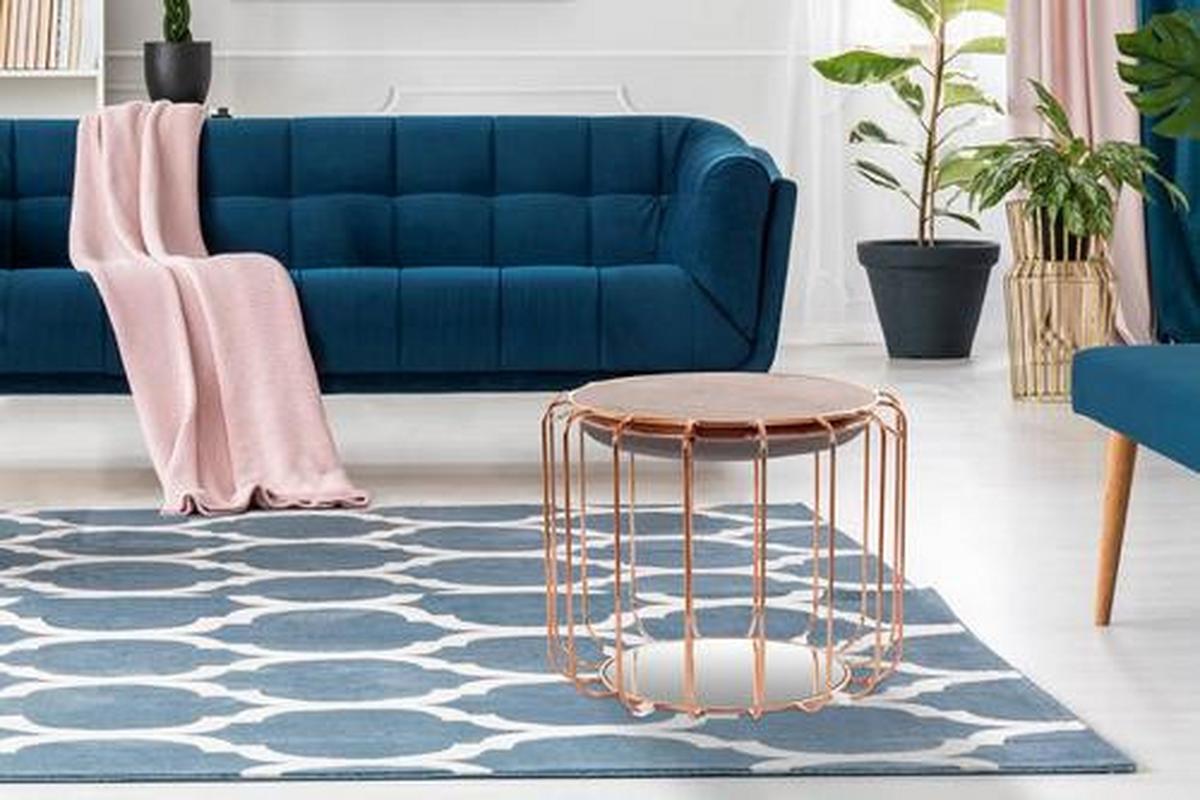 Beistelltisch/Pouf 2 in 1 Comfortable Rosé/Dunkelviolett - Violett/Kupferfarben, Basics, Glas/Holzwerkstoff (50/50/45cm) - Kayoom