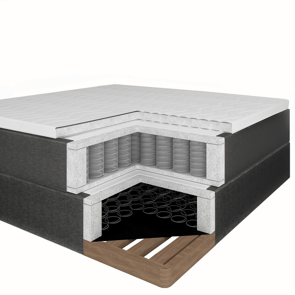 Boxspringbett mit Topper 160x200 cm Graz, Dunkelgrau - Dunkelgrau/Alufarben, MODERN, Textil (160/200cm) - MID.YOU