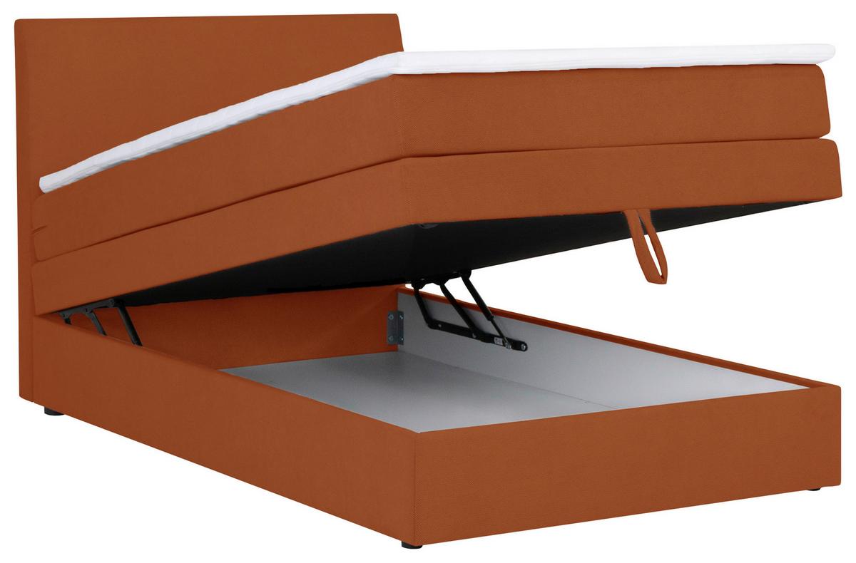 Boxspringbett mit Topper & Bettkasten 120x200 Wickie - Rostfarben/Schwarz, KONVENTIONELL, Holz/Textil (120/200cm)