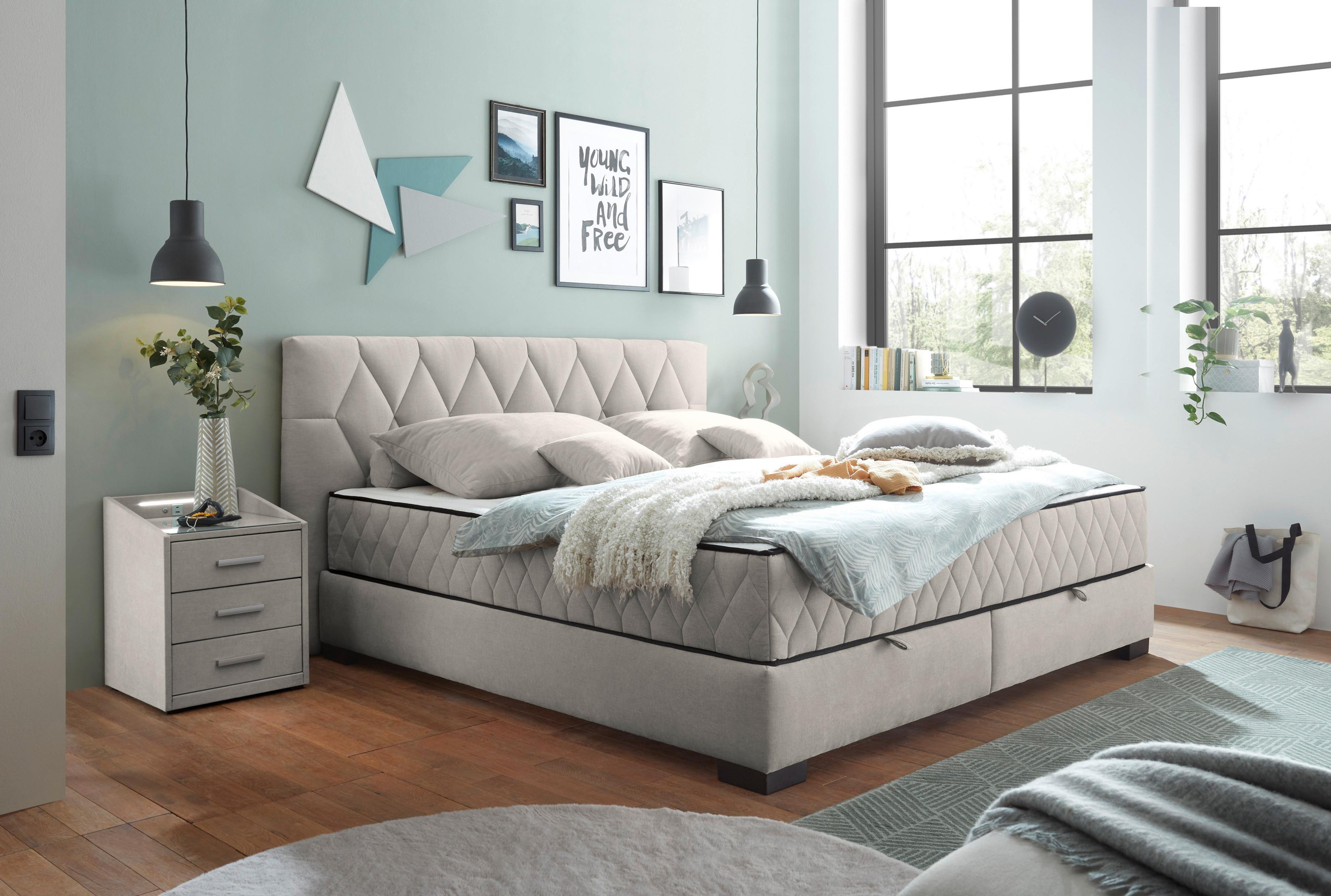 Boxbett Nagol B - Beige/Schwarz, MODERN, Holzwerkstoff/Textil (180/200cm) - MID.YOU