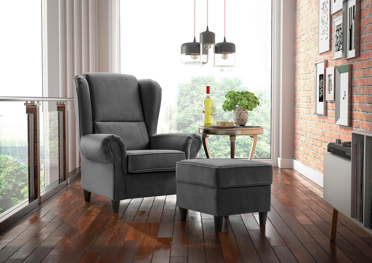 Hocker Baron Anthrazit B: 52 cm - Anthrazit/Schwarz, Design, Textil (52/45/52cm) - MID.YOU