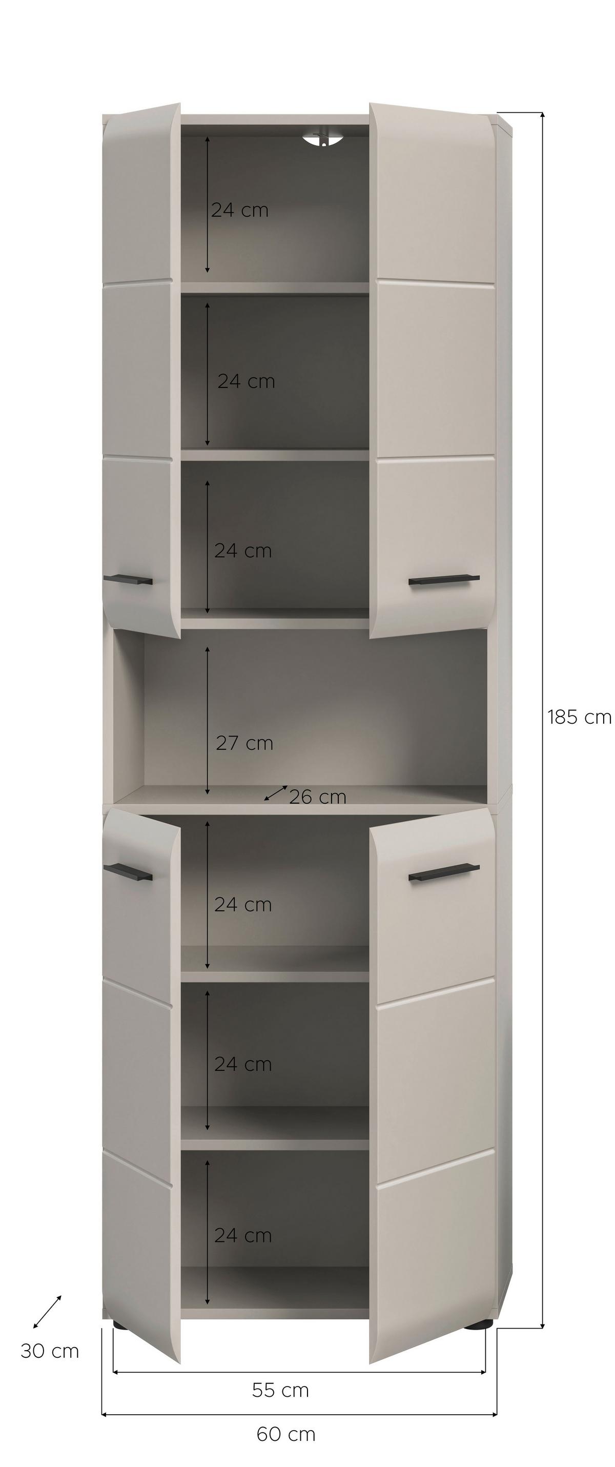 HOCHSCHRANK Ice Kaschmir B: 60cm - Kaschmir/Schwarz, Trend, Holzwerkstoff (60/185/30cm) - MID.YOU