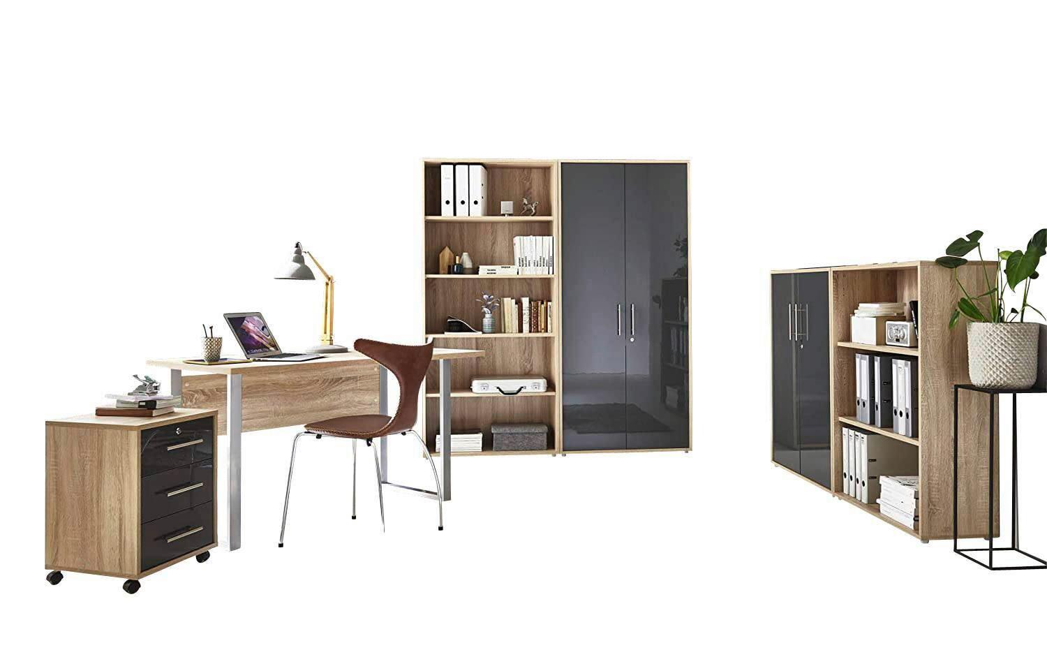 Büro Office Edition Eiche Dekor/anthrazit Hg - Anthrazit Hochglanz/Sonoma Eiche, MODERN, Holzwerkstoff/Metall - MID.YOU