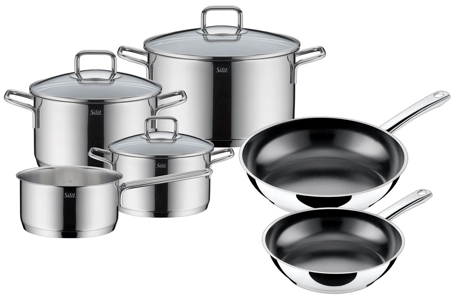 KOCHTOPFSET EXTRA-COOK - Edelstahlfarben/Schwarz, Basics, Metall - Silit
