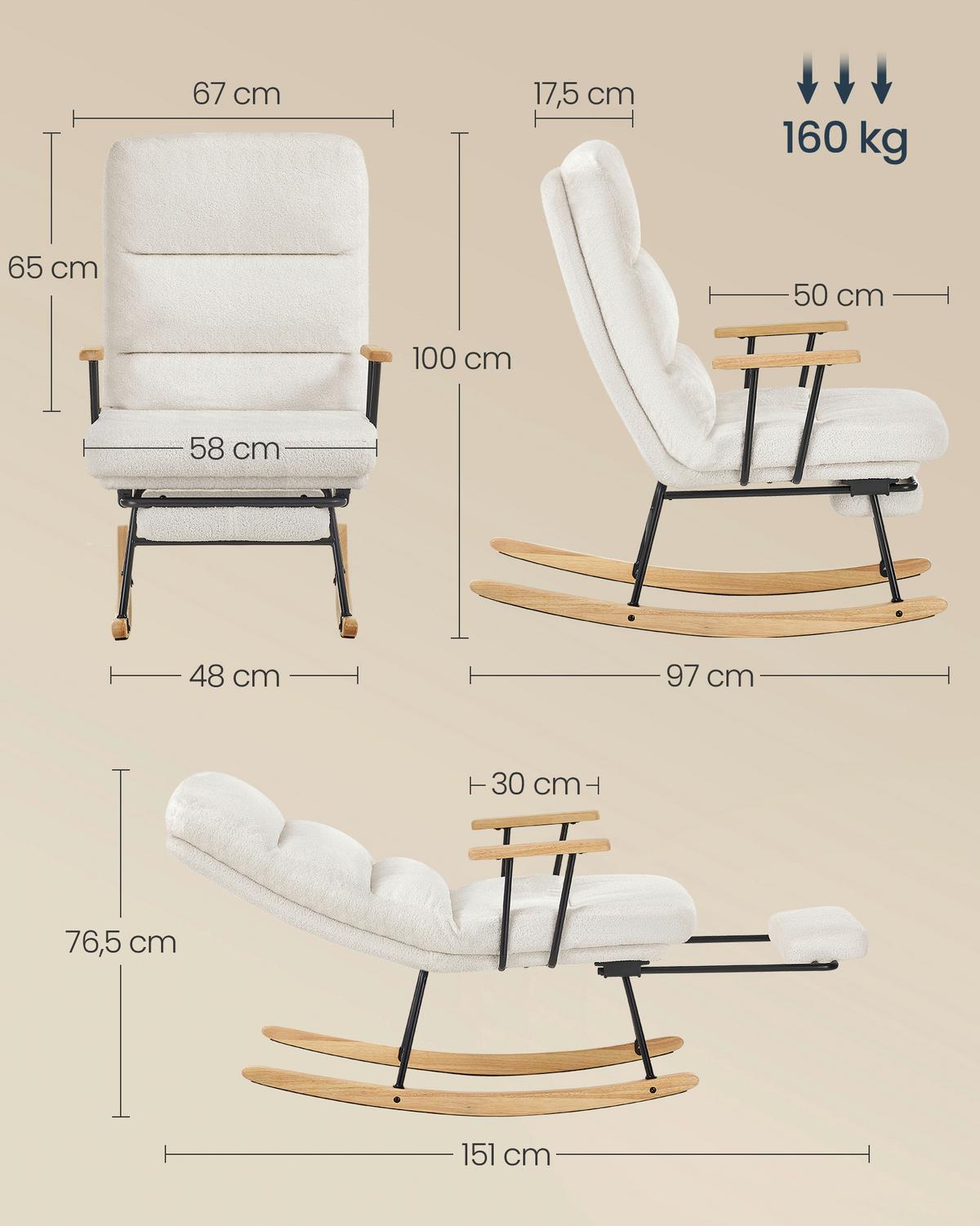 Schaukelstuhl Creme B: 67cm - Eichefarben/Creme, Basics, Holzwerkstoff/Textil (67/100/97cm)