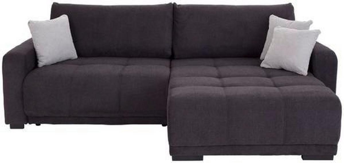 Ecksofa mit Schlaffunktion + Bettkasten Genova, Webstoff - Anthrazit, ROMANTIK / LANDHAUS, Holz (166/250cm) - Ondega