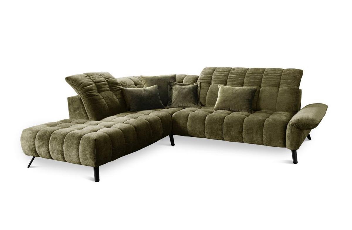 Rohová sedačka NEW YORK, levá, olivově zelený velur - černá/olivově zelená, Moderní, kov/kompozitní dřevo (261/87-104/288cm) - Premium Living