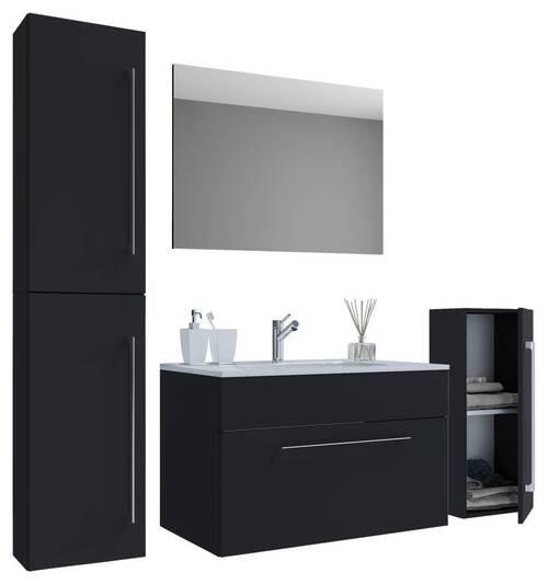 Badezimmer Badinos 5-Teilig Schwarz B: 146 cm - Schwarz/Weiß, MODERN, Keramik/Holzwerkstoff (146cm) - MID.YOU
