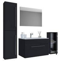 Badezimmer Badinos 5-Teilig Schwarz B: 146 cm - Schwarz/Weiß, MODERN, Keramik/Holzwerkstoff (146cm) - MID.YOU