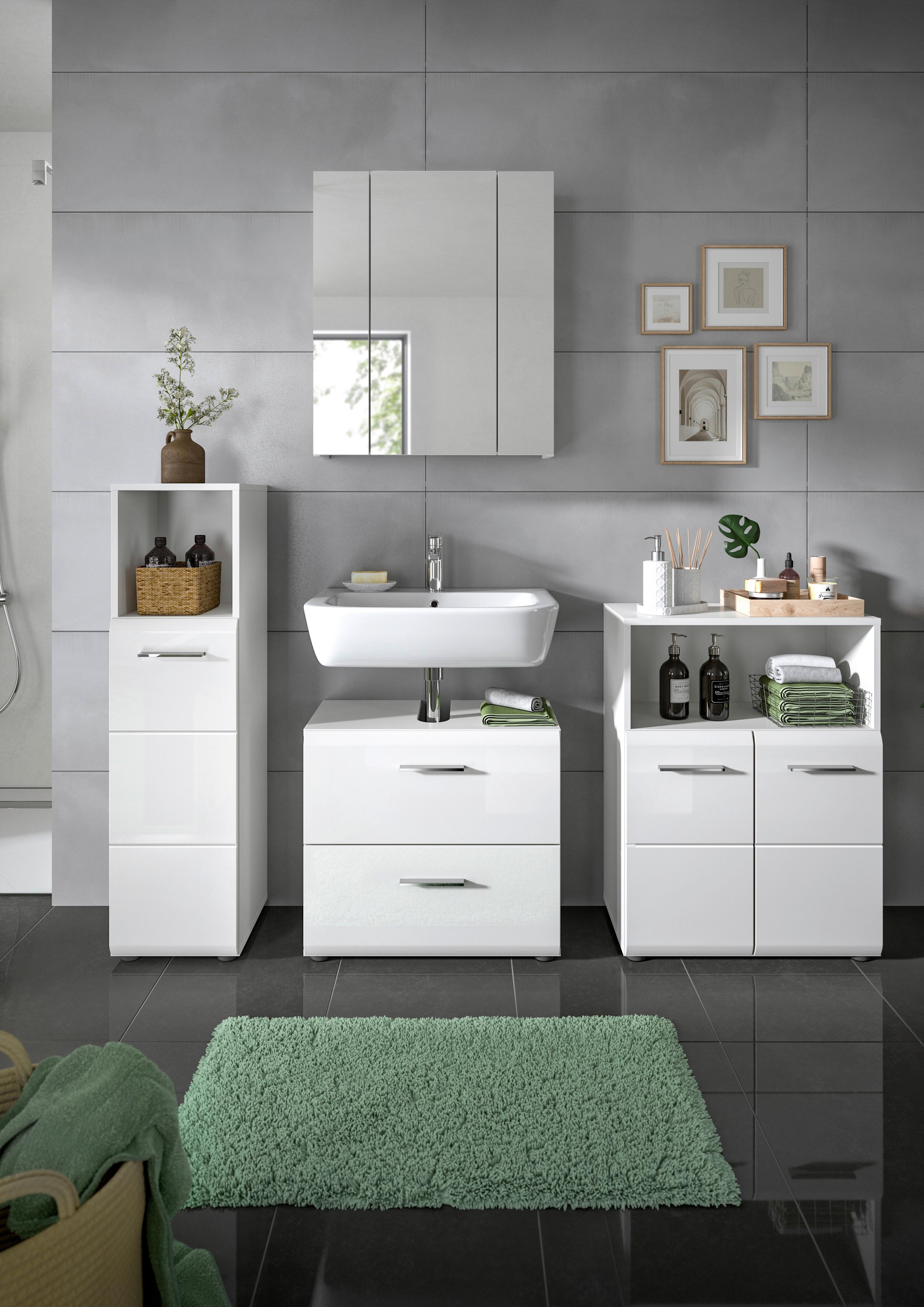 Badezimmer Ice Weiß Hg B: 150 cm - Weiß Hochglanz/Schwarz, MODERN, Glas/Holzwerkstoff (150cm) - MID.YOU