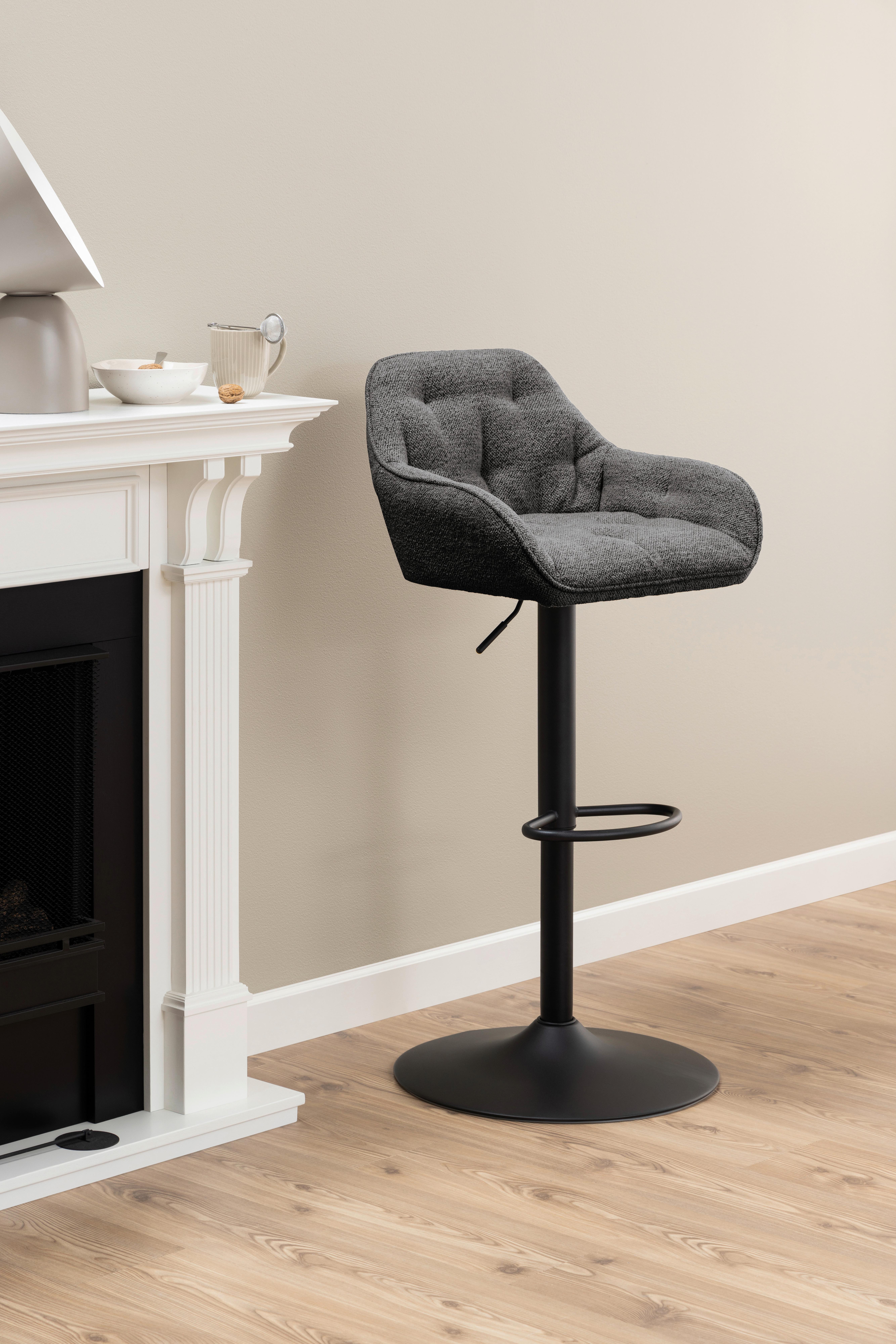 Barhocker Brooke - Anthrazit/Schwarz, Design, Textil/Metall (57/63-84/53cm) - MID.YOU