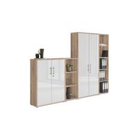 Office Edition B: 257 Cm Sonoma Eiche/weiß - Weiß Hochglanz/Sonoma Eiche, MODERN, Holzwerkstoff (257/186/33cm) - MID.YOU