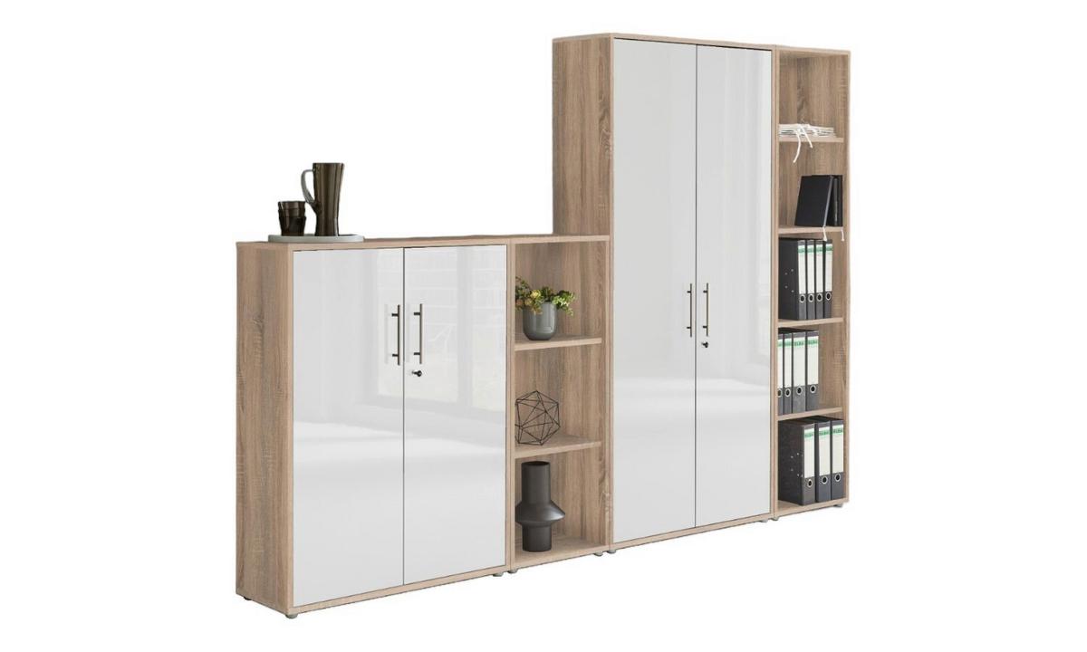 Office Edition B: 257 Cm Sonoma Eiche/weiß - Weiß Hochglanz/Sonoma Eiche, MODERN, Holzwerkstoff (257/186/33cm) - MID.YOU