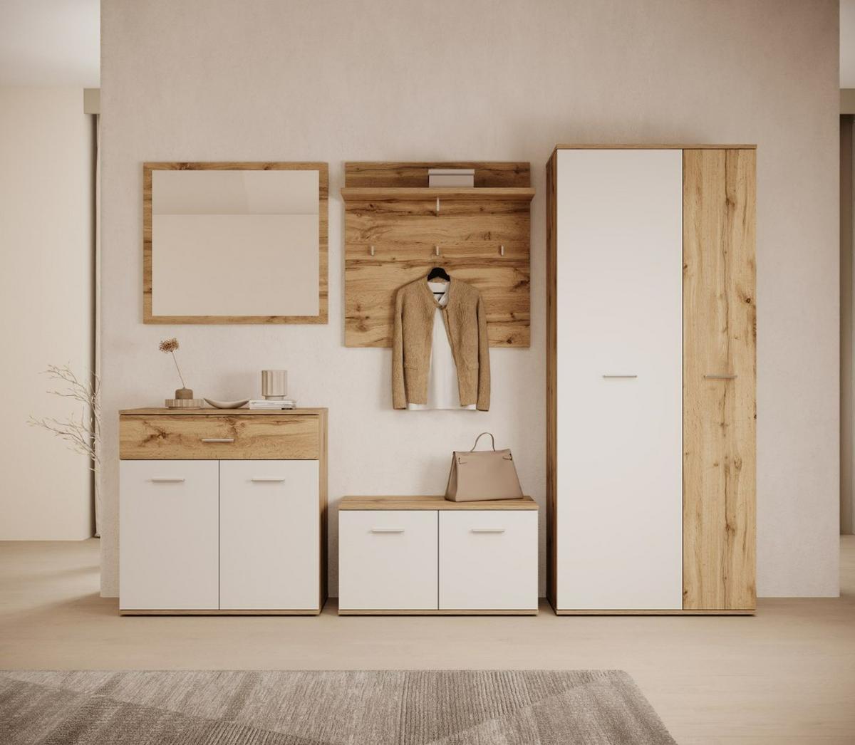 Garderobe Eva 5-teilig Anthrazit/eiche Artisanb:260cm - Anthrazit/Eiche Artisan, Design, Glas/Holzwerkstoff (260/190/35cm) - MID.YOU