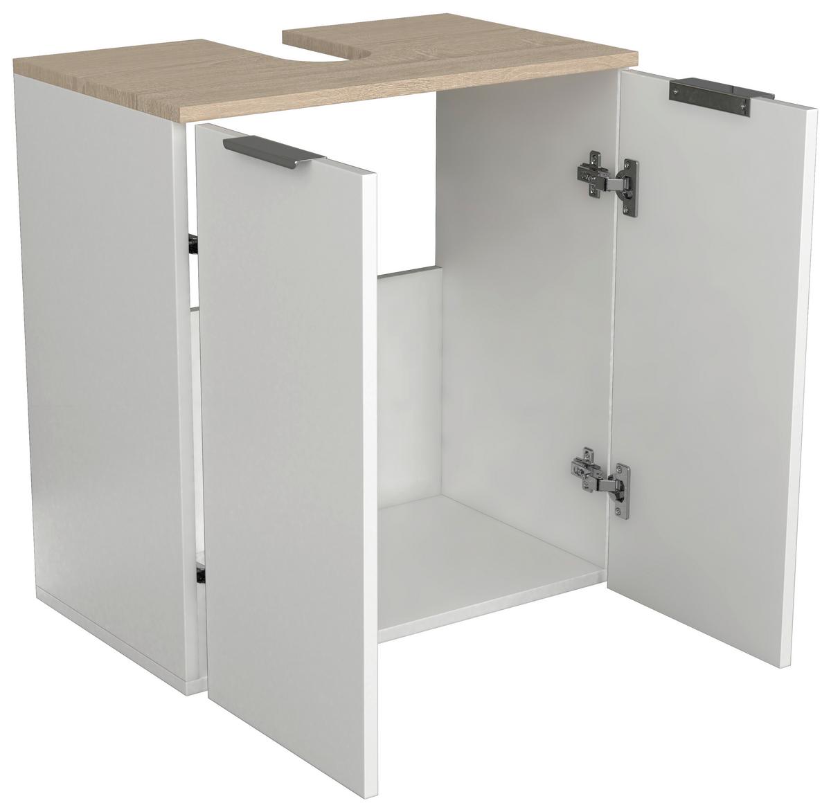 Waschbeckenunterschrank Donali Weiß/Eiche Dekor B:56cm - Weiß/Sonoma Eiche, MODERN, Holzwerkstoff (56/60/34cm) - MID.YOU