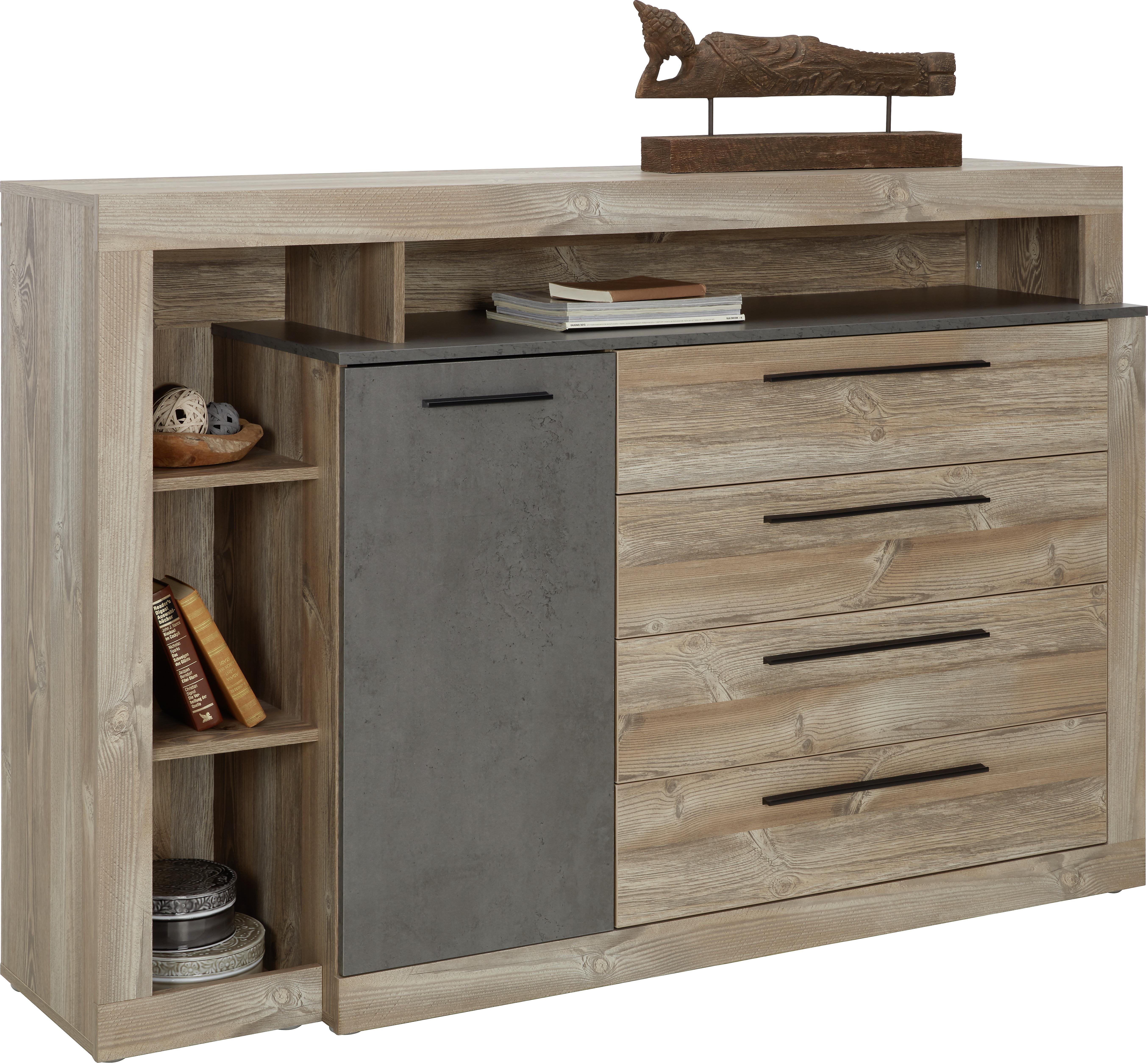 Komoda Sideboard Chanton - čierna/farby borovice, Štýlový, kov/kompozitné drevo (160,5/107,3/43,4cm) - Based