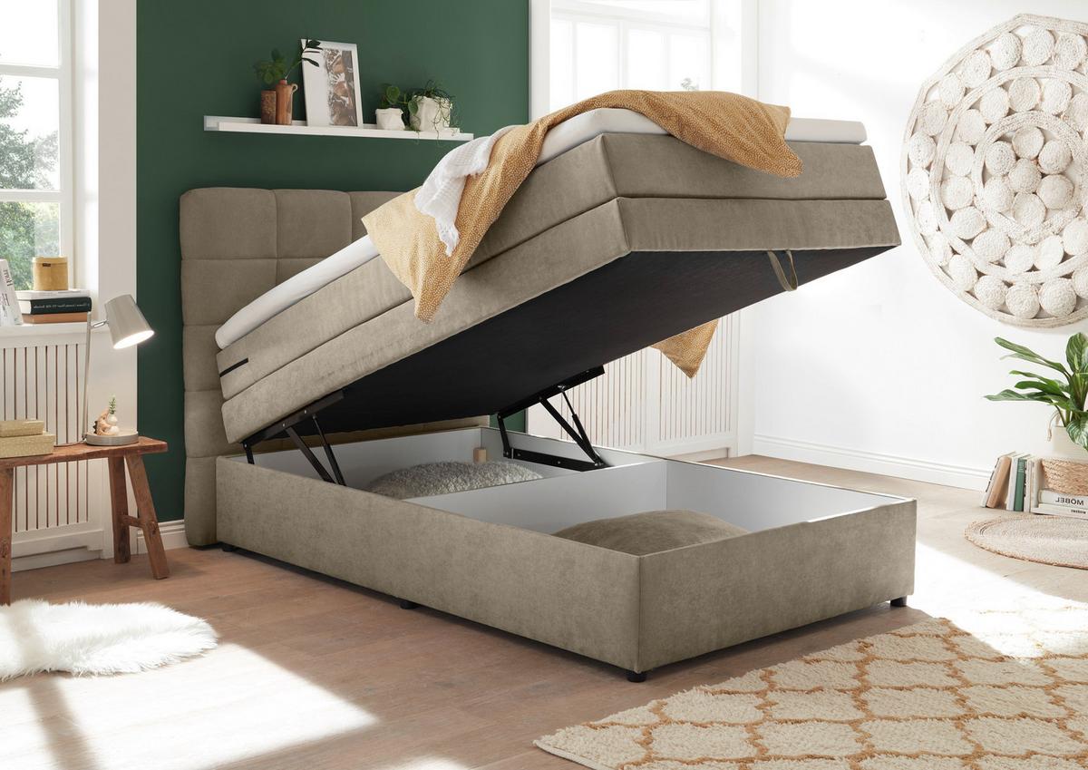 Boxspringbett Mit Topper & Bettkasten 120x200 Tacoma 3 - Sandfarben, KONVENTIONELL, Textil (120/200cm) - MID.YOU