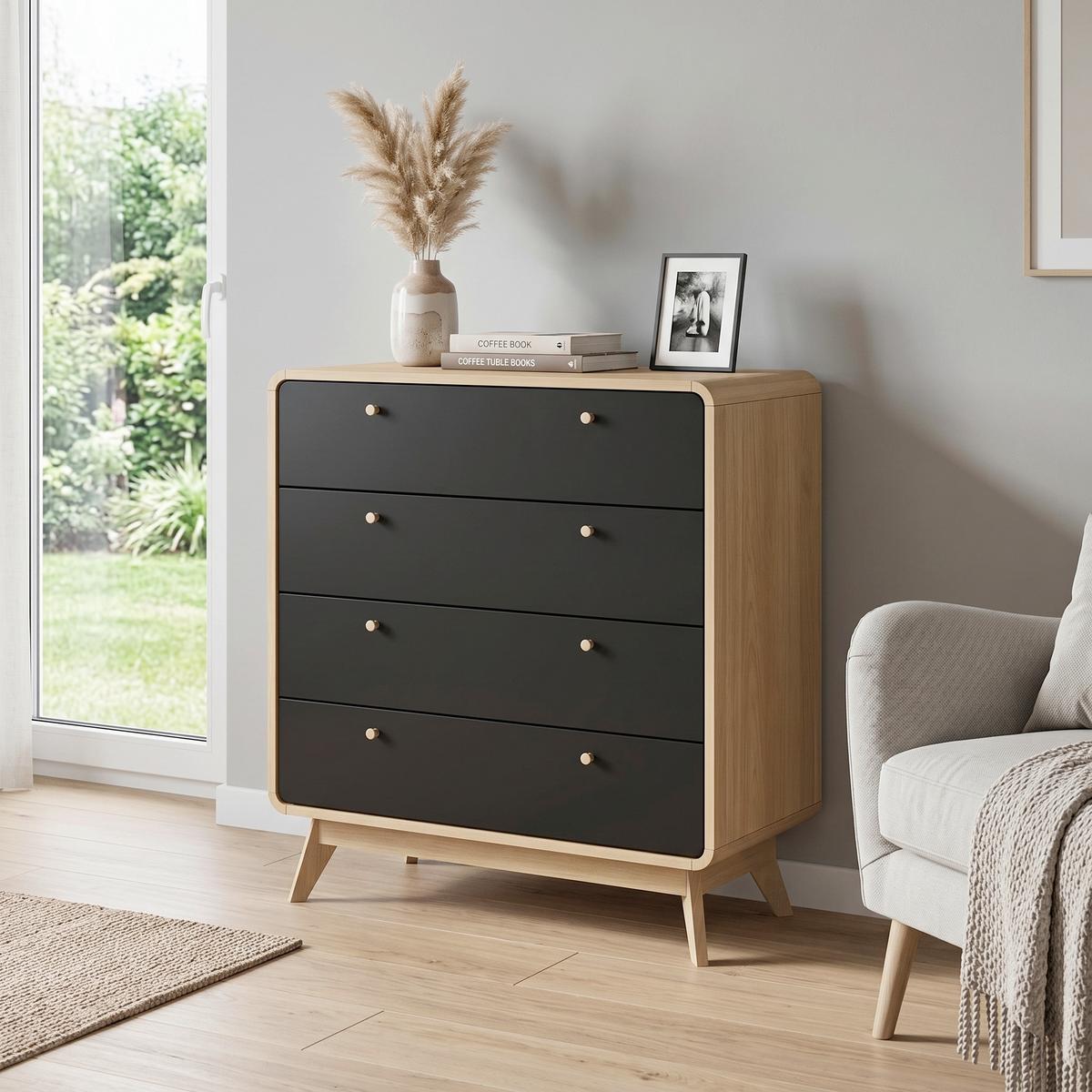 Kommode Cassie Schwarz/Eichefarben 80 cm - Eichefarben/Schwarz, Design, Holzwerkstoff (80/88/39cm) - MID.YOU