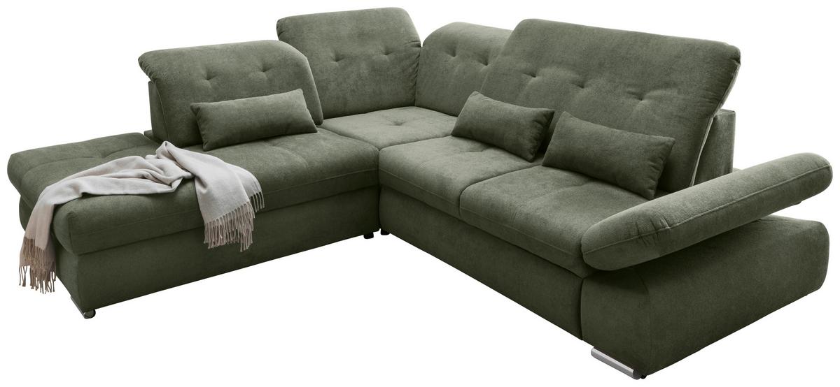 Ecksofa Dalida Dunkelgrün S: 254x280cm - Chromfarben/Dunkelgrün, MODERN, Textil (254/280cm) - Livetastic