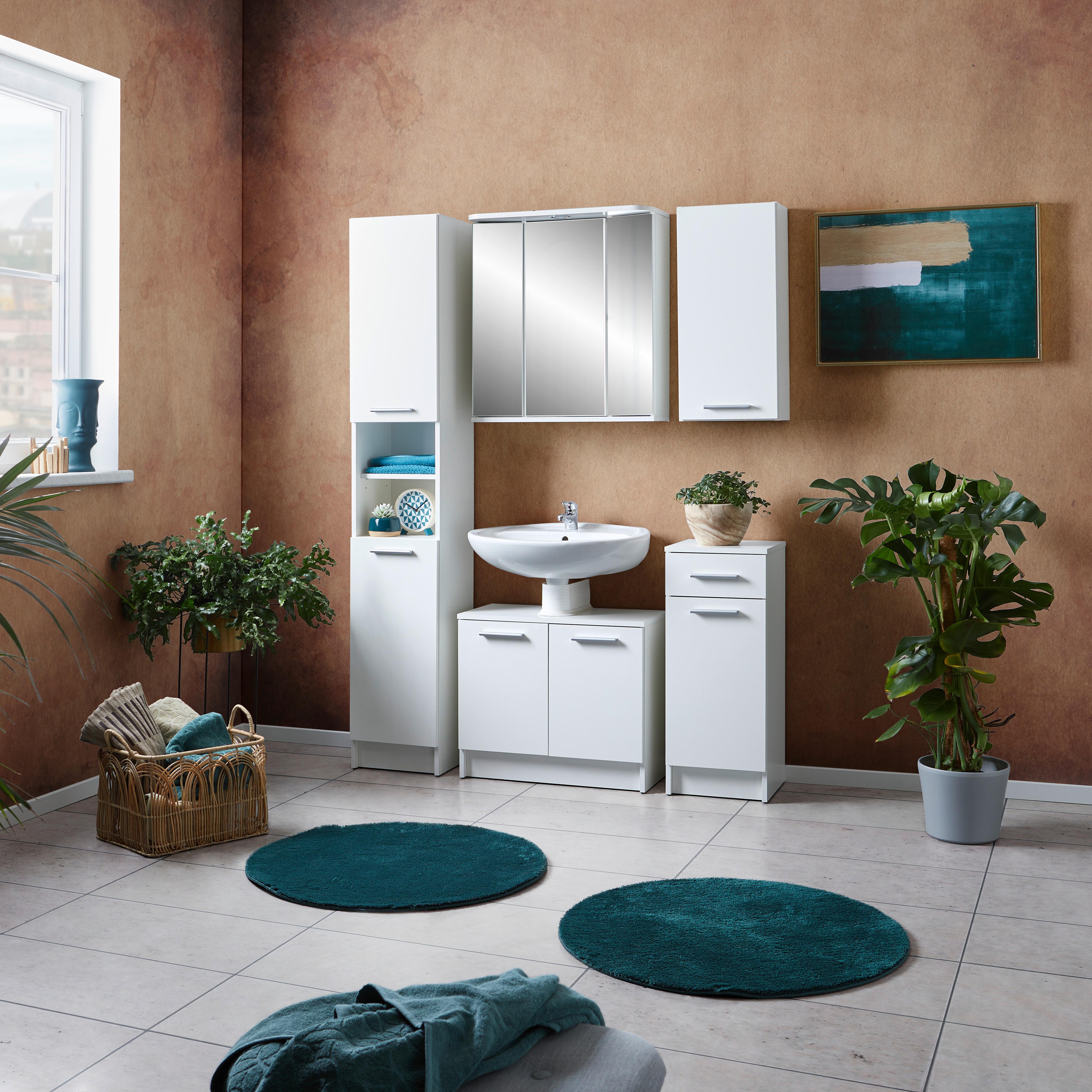 Badezimmer Verona Weiß Dekor B: 129,2 cm - Weiß, KONVENTIONELL, Glas/Holzwerkstoff (129,2/189/32,5cm)