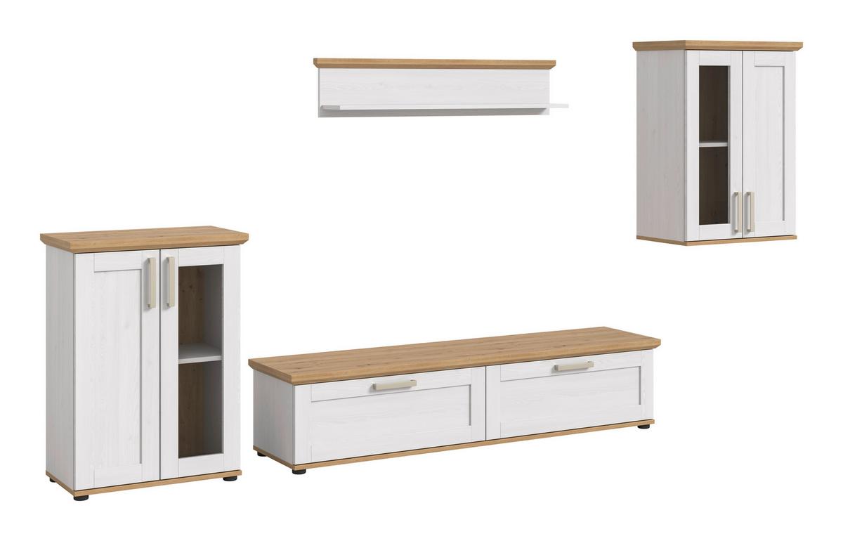 Wohnwand Verona Lärchefarben /Eiche Dekor B: 316cm - Lärchefarben/Schwarz, Design, Holzwerkstoff (316/161/40cm) - Livetastic