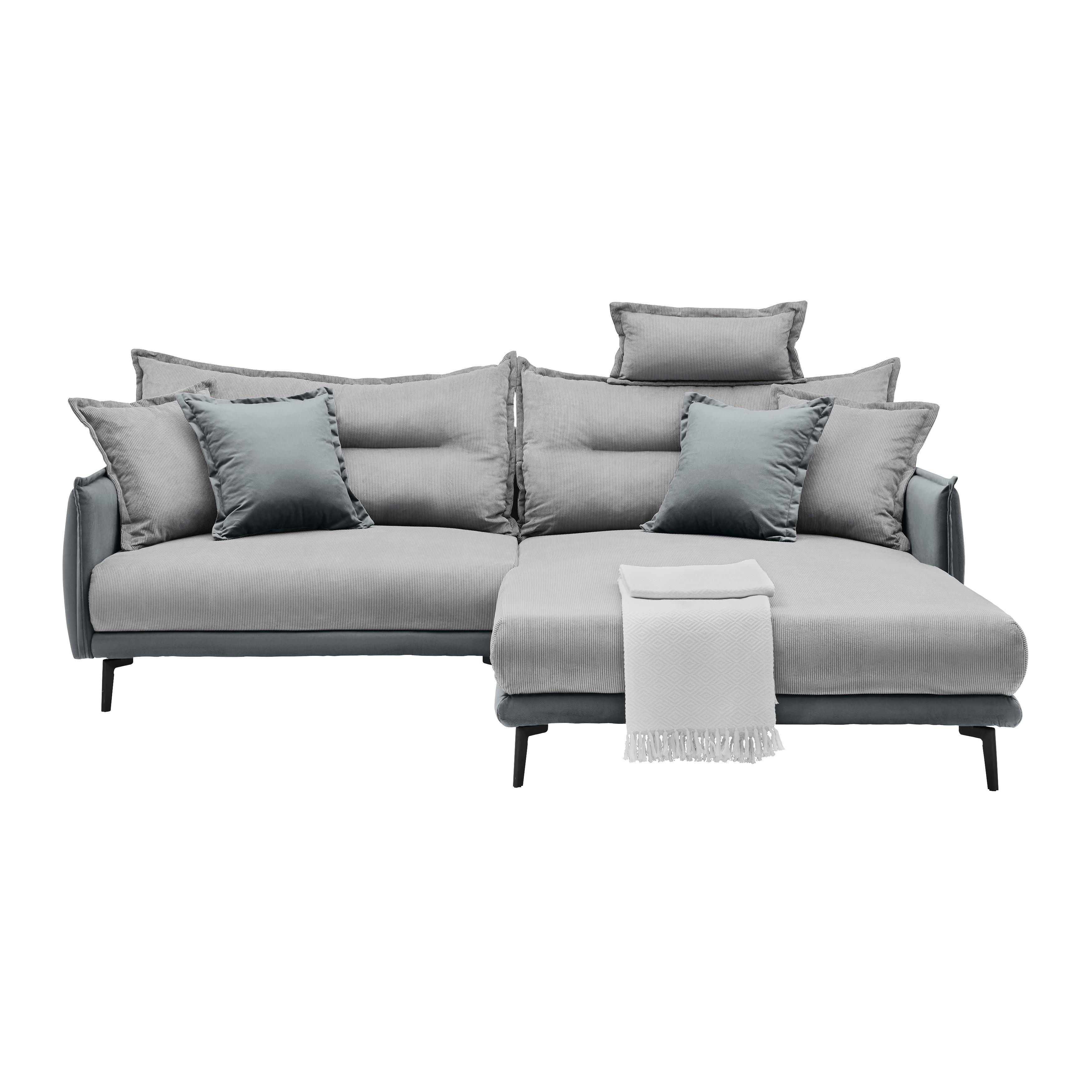 Rohová sedačka NUOVO, obojstranná, sivá - čierna/sivá, Modern, kov/textil (245/72-113/190cm) - Mömax