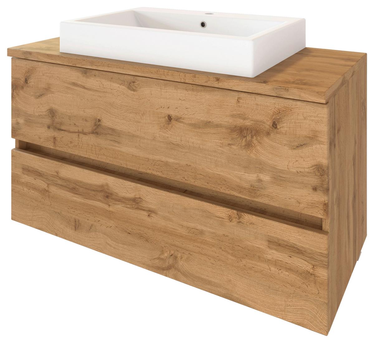 Badmöbel-set 4-tlg. Pienza B: 100 Cm Eiche Wotan Dekor - Eiche Wotan/Weiß, MODERN, Keramik/Holzwerkstoff (100cm) - Held