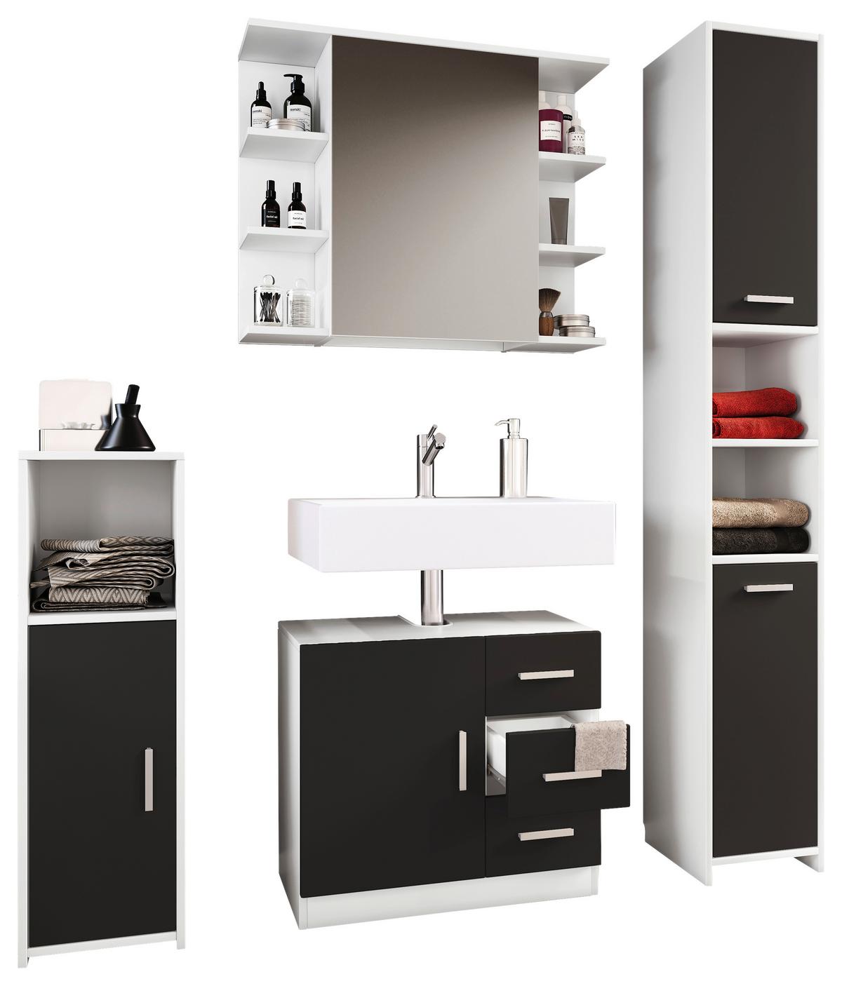 Badmöbel-Set 4-Tlg. Zalo B: 140 cm Schwarz/Weiß Dekor - Schwarz/Weiß, MODERN, Holzwerkstoff (140cm) - MID.YOU