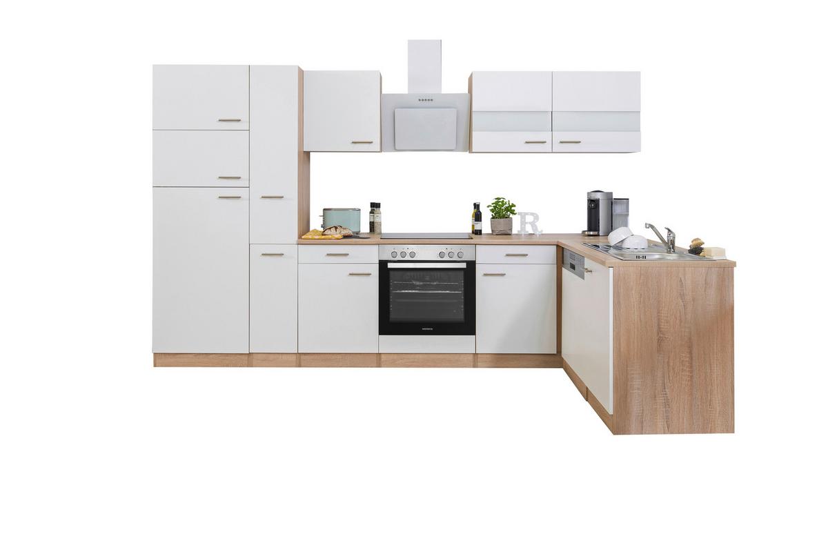 Eckküche Economy mit Geräten 172 cm Weiß/Eichefarben - Eichefarben/Weiß, Basics, Glas/Holzwerkstoff (310/172cm) - Respekta