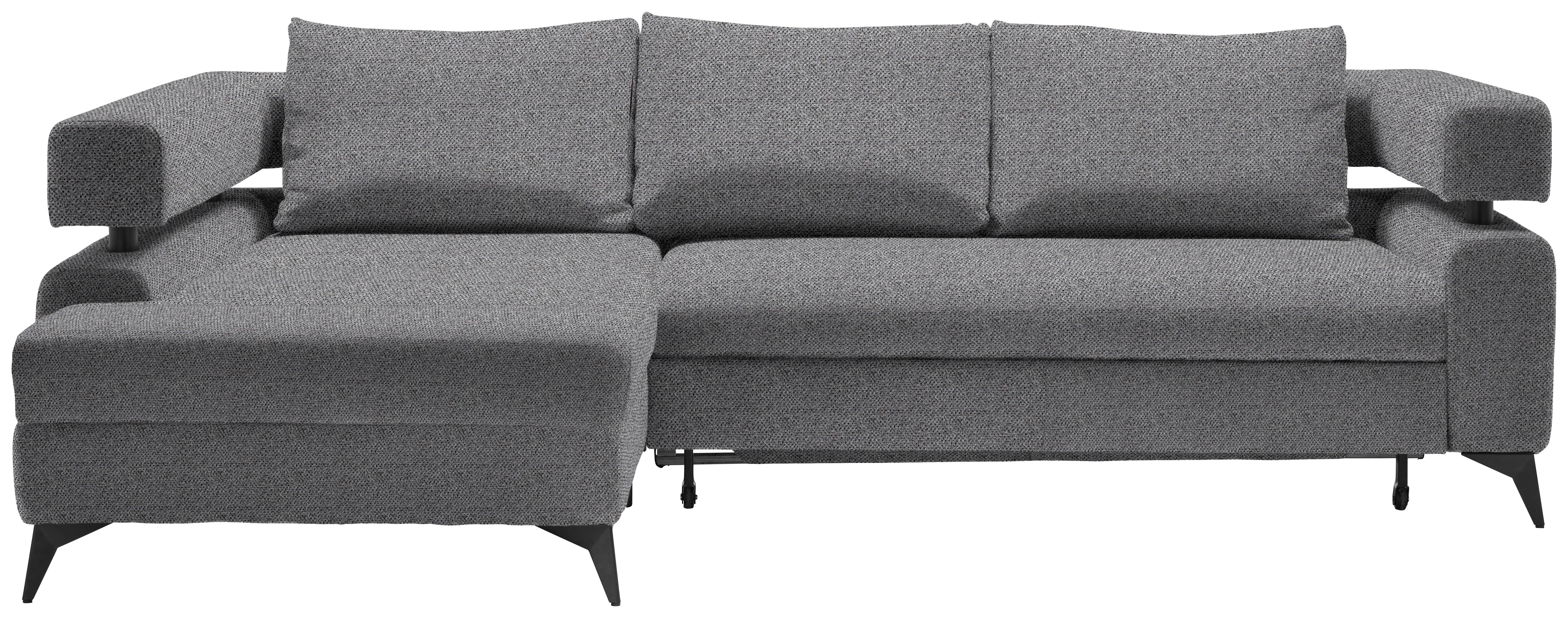 Rohová sedačka ROSALIE, levá s úložným prostorem a lůžkem - černá/tmavě šedá, Konvenční, kov/textil (184/265cm)