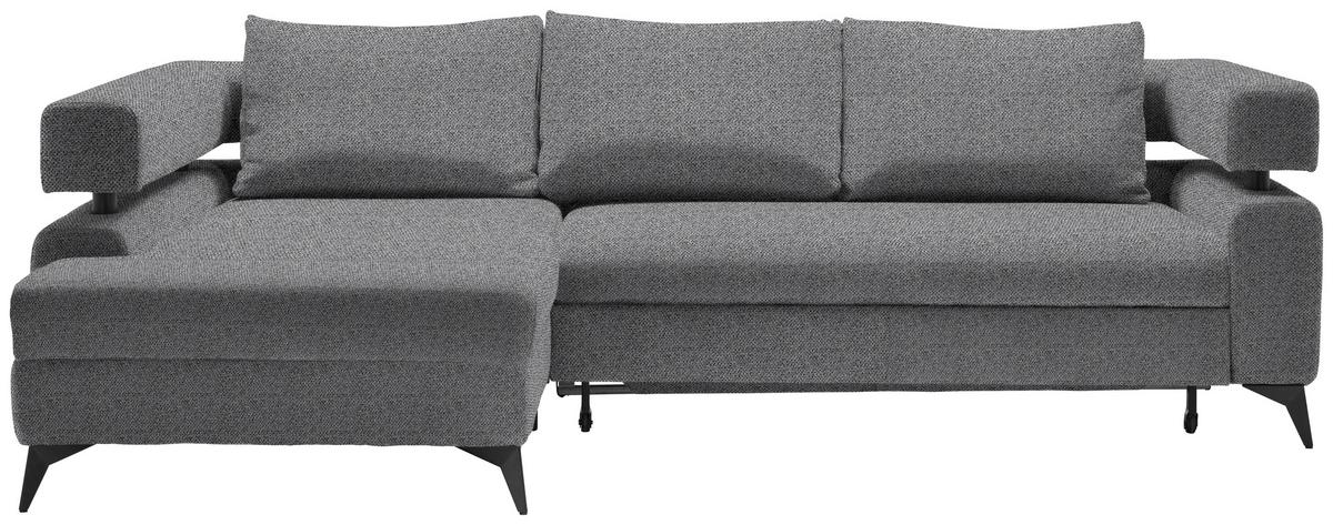 Rohová sedačka ROSALIE, levá s úložným prostorem a lůžkem - černá/tmavě šedá, Konvenční, kov/textil (184/265cm)