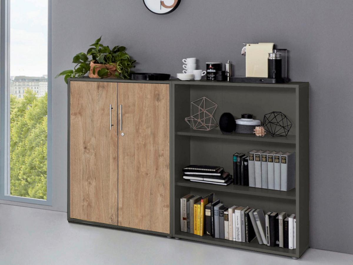 AKTENSCHRANK OFFICE EDITION-SW SET 1 NIEDR. - Eichefarben/Anthrazit, MODERN, Holzwerkstoff (168,8/113,6/33cm) - MID.YOU