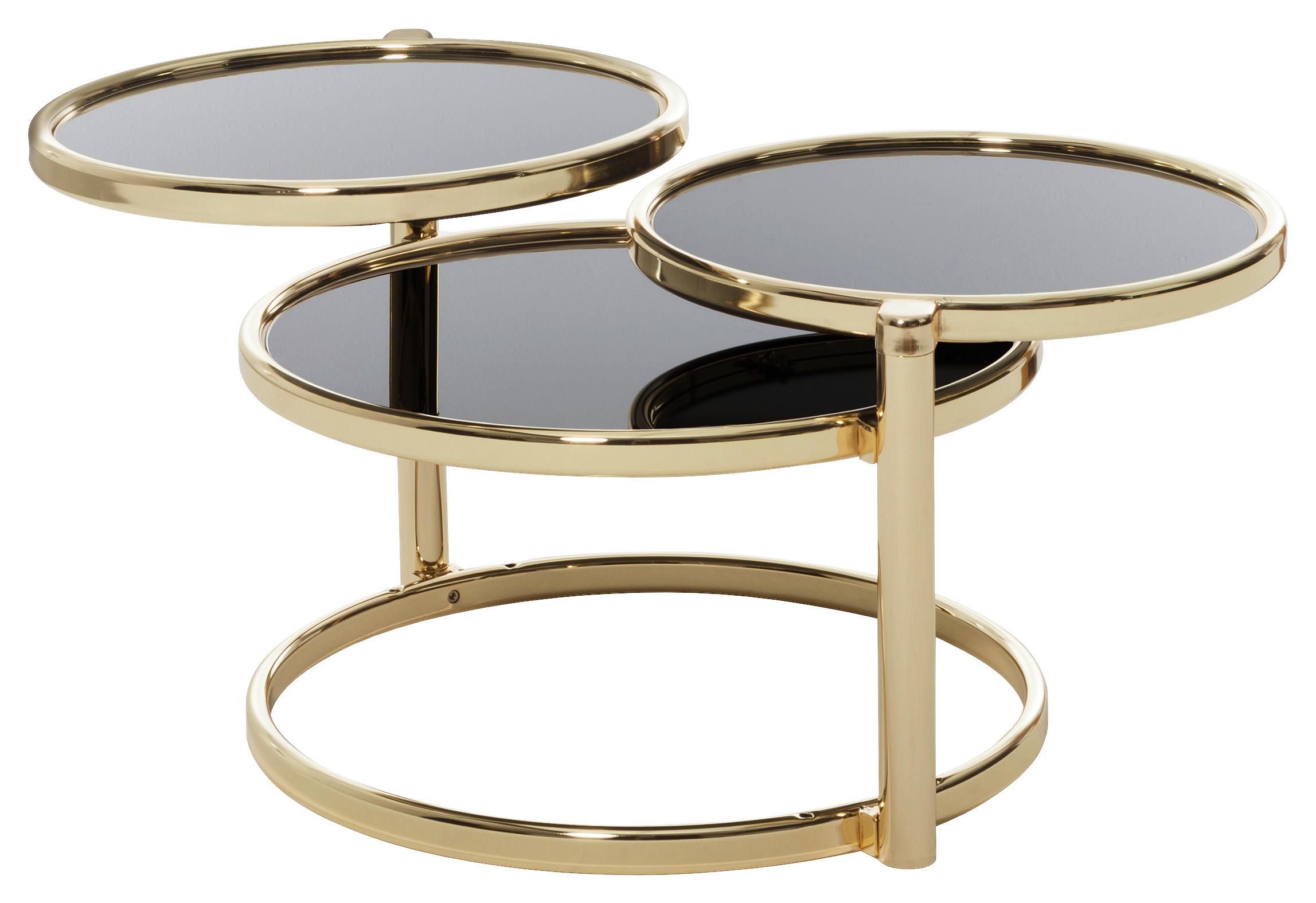 Beistelltisch Schwenkbar Mit 3 Glasplatten Susi, Schwarz/Gold