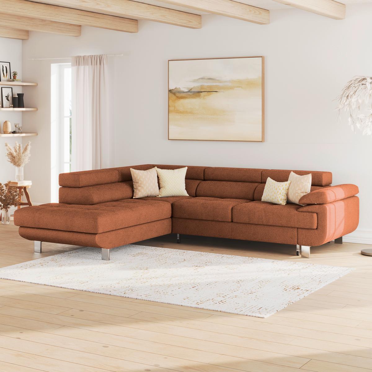 Ecksofa mit Schlaffunktion & Bettkasten Savona Rostfarben - Rostfarben, MODERN, Textil (230/270cm) - Ondega