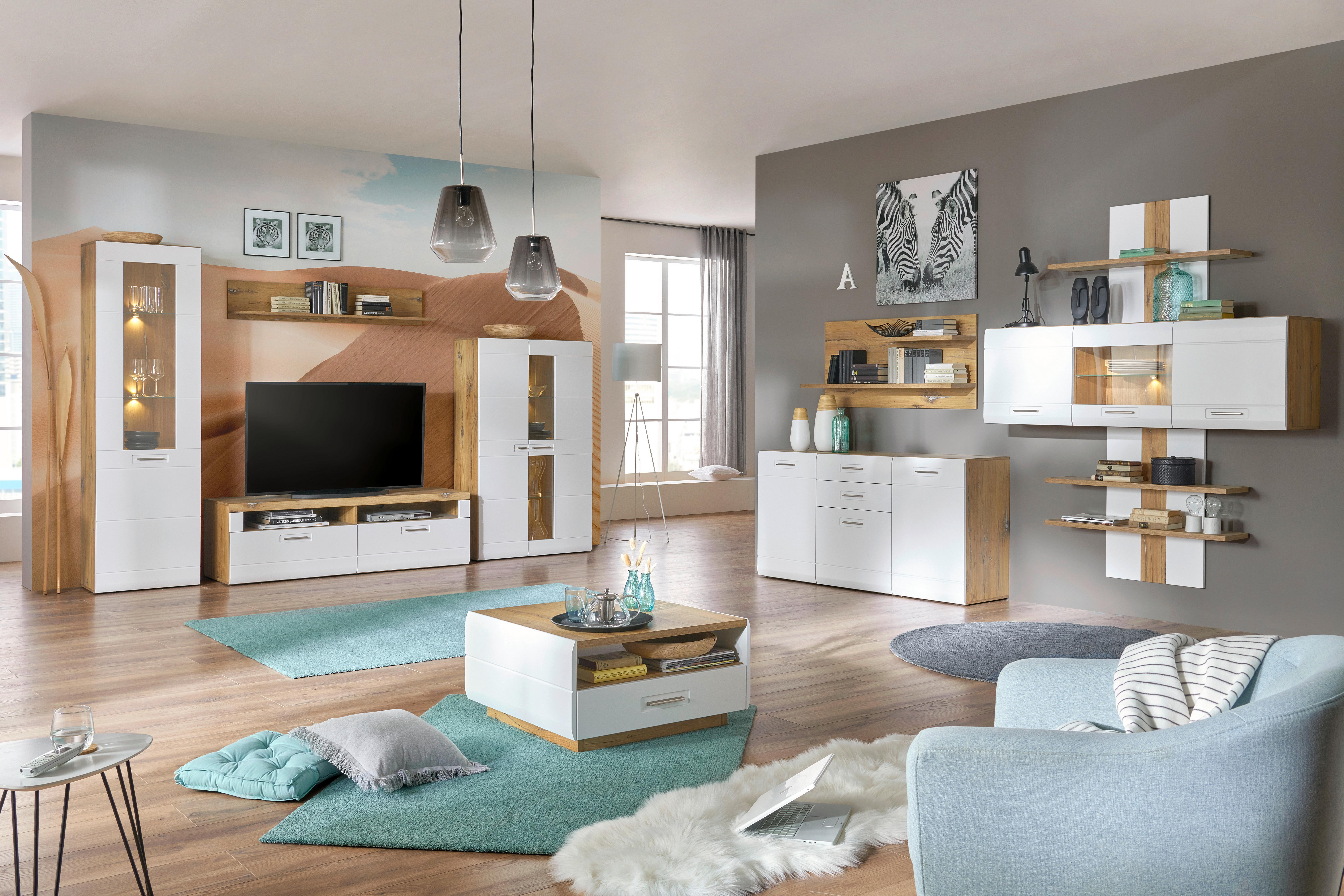 Luca Bessoni Couchtisch Auris mit 2 Laden + Soft Close, Eiche Dekor/Weiß