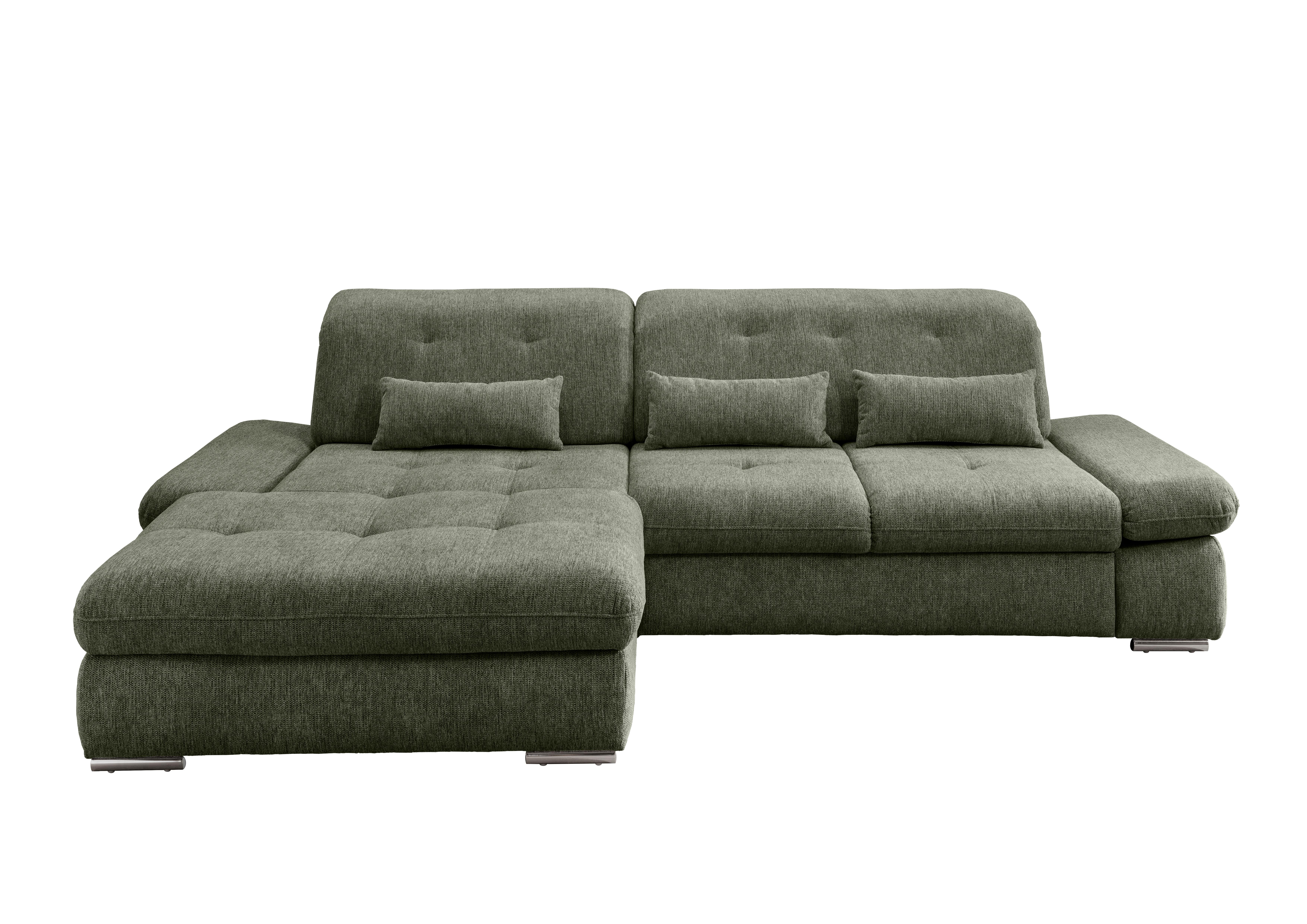 Ecksofa Dalida Dunkelgrün S: 196x300cm - Chromfarben/Dunkelgrün, Design, Textil (196/300cm) - Livetastic