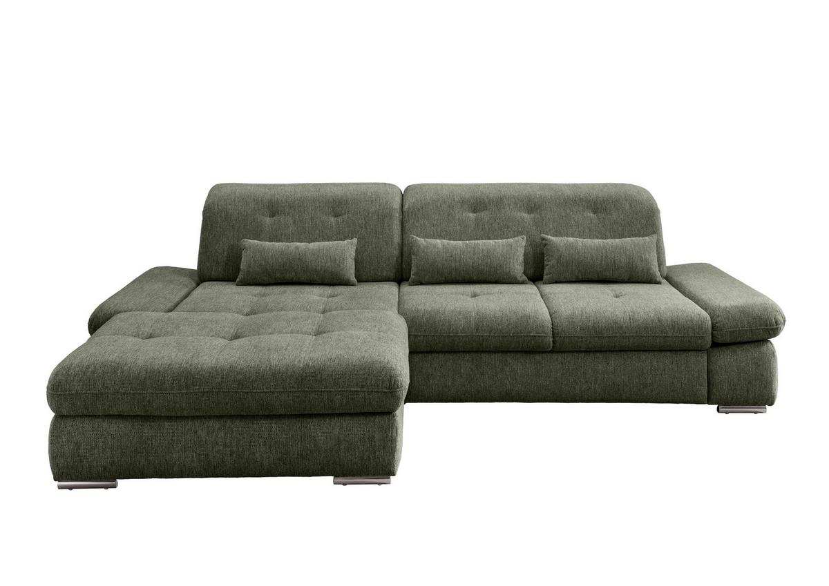 Ecksofa Dalida Dunkelgrün S: 196x300cm - Chromfarben/Dunkelgrün, Design, Textil (196/300cm) - Livetastic