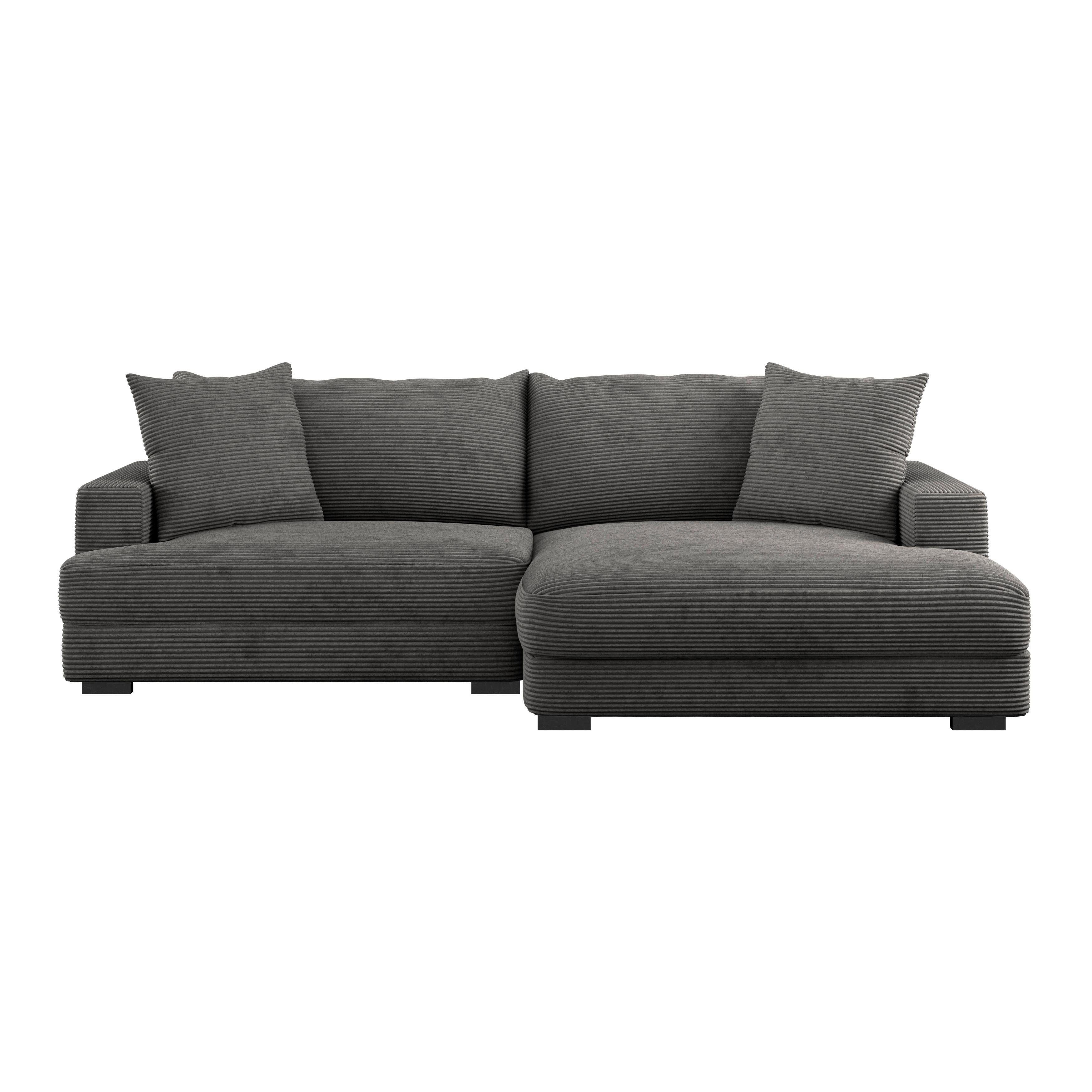 Rohová sedačka PELLE, pravá, sivý menčester - čierna/sivá, Modern, textil (265/180cm)