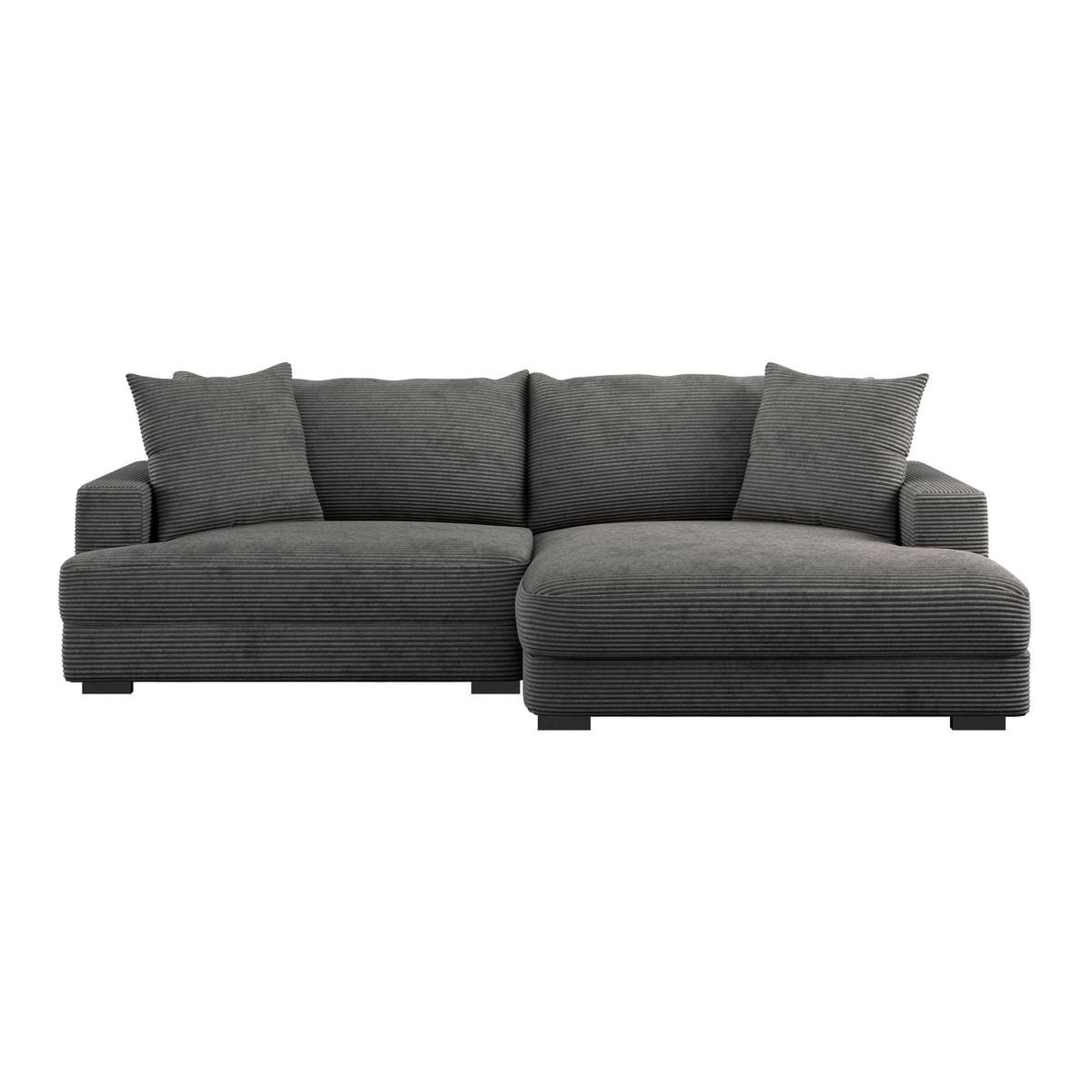 Rohová sedačka PELLE, pravá, šedý manšestr - šedá/černá, Moderní, textil (265/180cm)